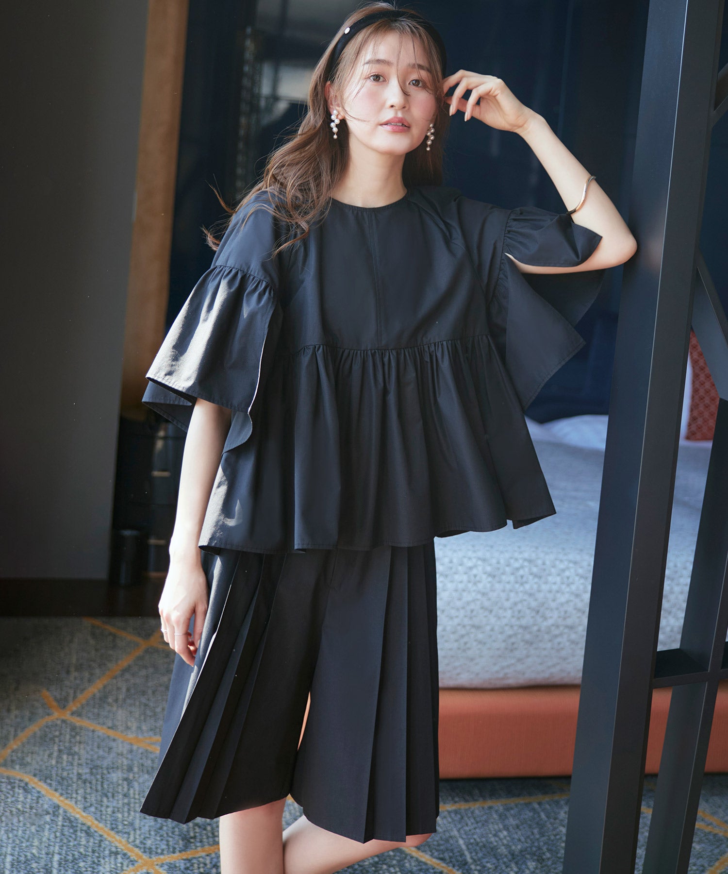 ルイルエブティック RUIRUE BOUTIQUE 【洗える】ミッドサマーパンツセットアップ （ブラック） ブラック