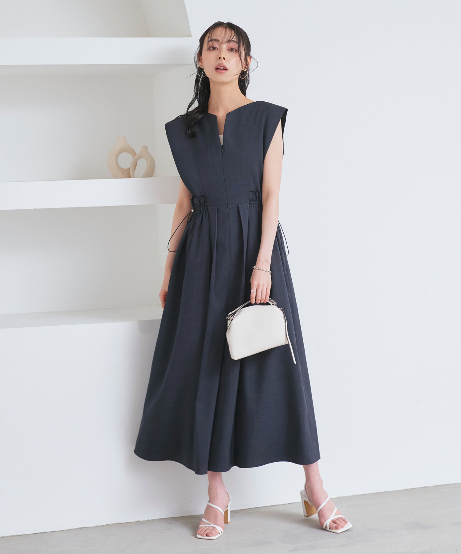 ルイルエブティック RUIRUE BOUTIQUE ウエストドロストワイドオールインワン （グレーネイビー） グレーネイビー