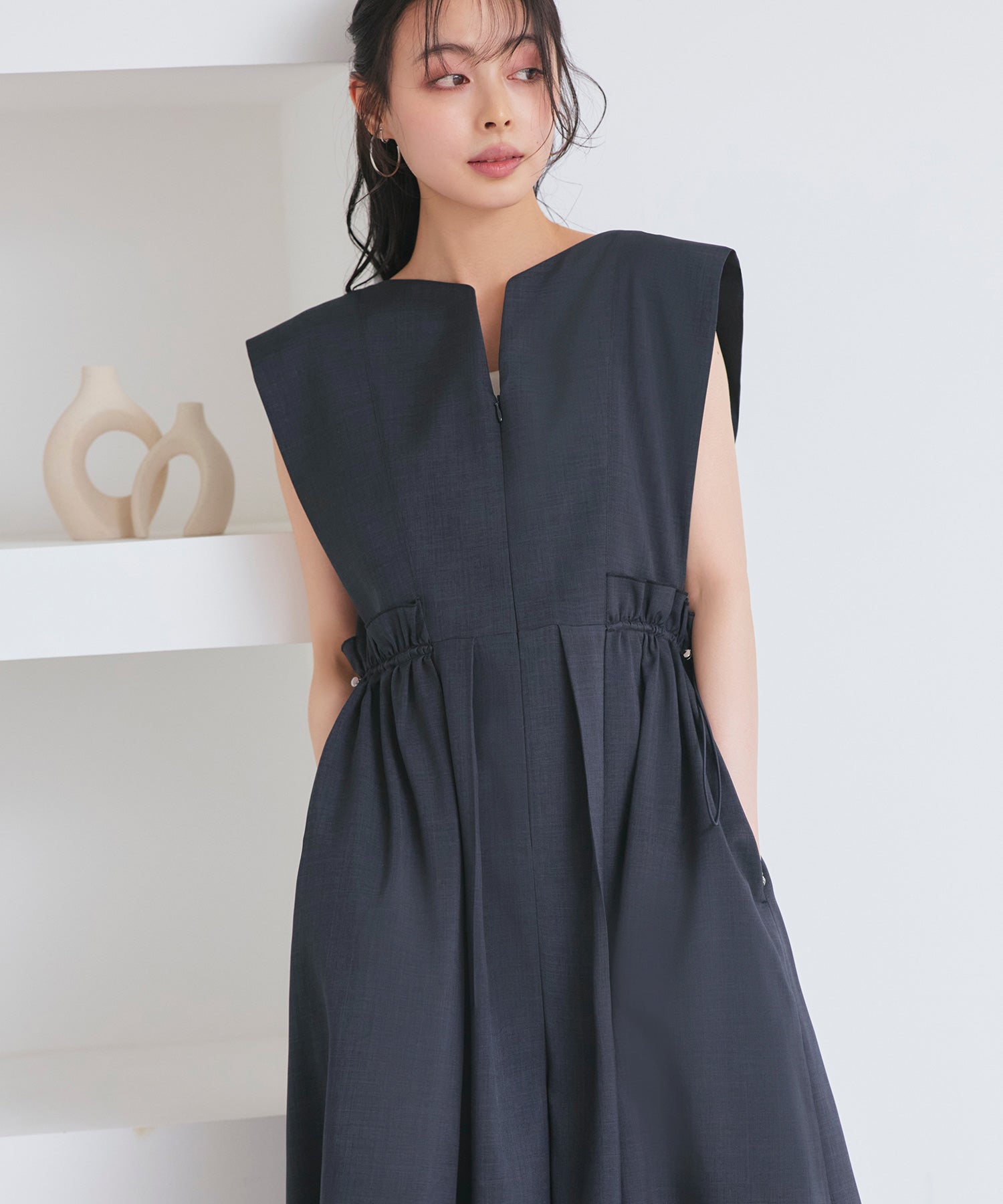 ルイルエブティック RUIRUE BOUTIQUE ウエストドロストワイドオールインワン （グレーネイビー） グレーネイビー