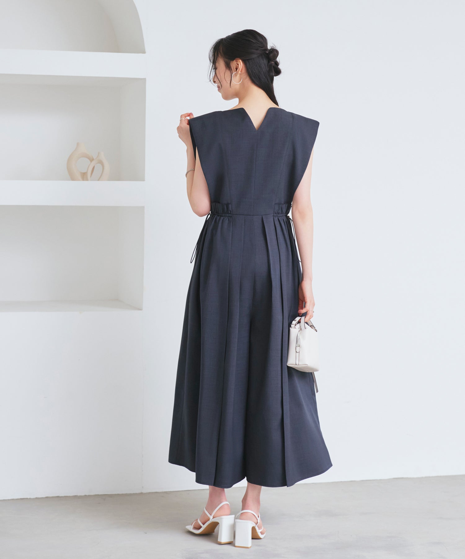 ルイルエブティック RUIRUE BOUTIQUE ウエストドロストワイドオールインワン （グレーネイビー） グレーネイビー