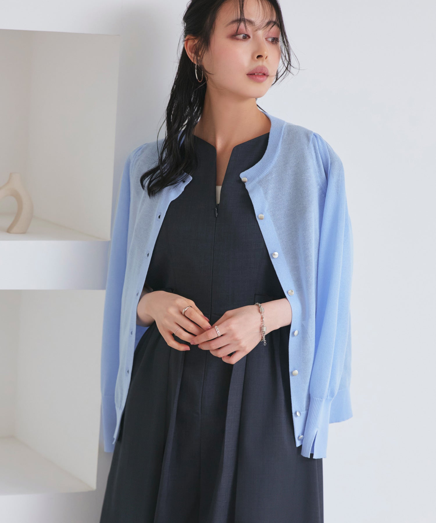 ルイルエブティック RUIRUE BOUTIQUE ウエストドロストワイドオールインワン （グレーネイビー） グレーネイビー