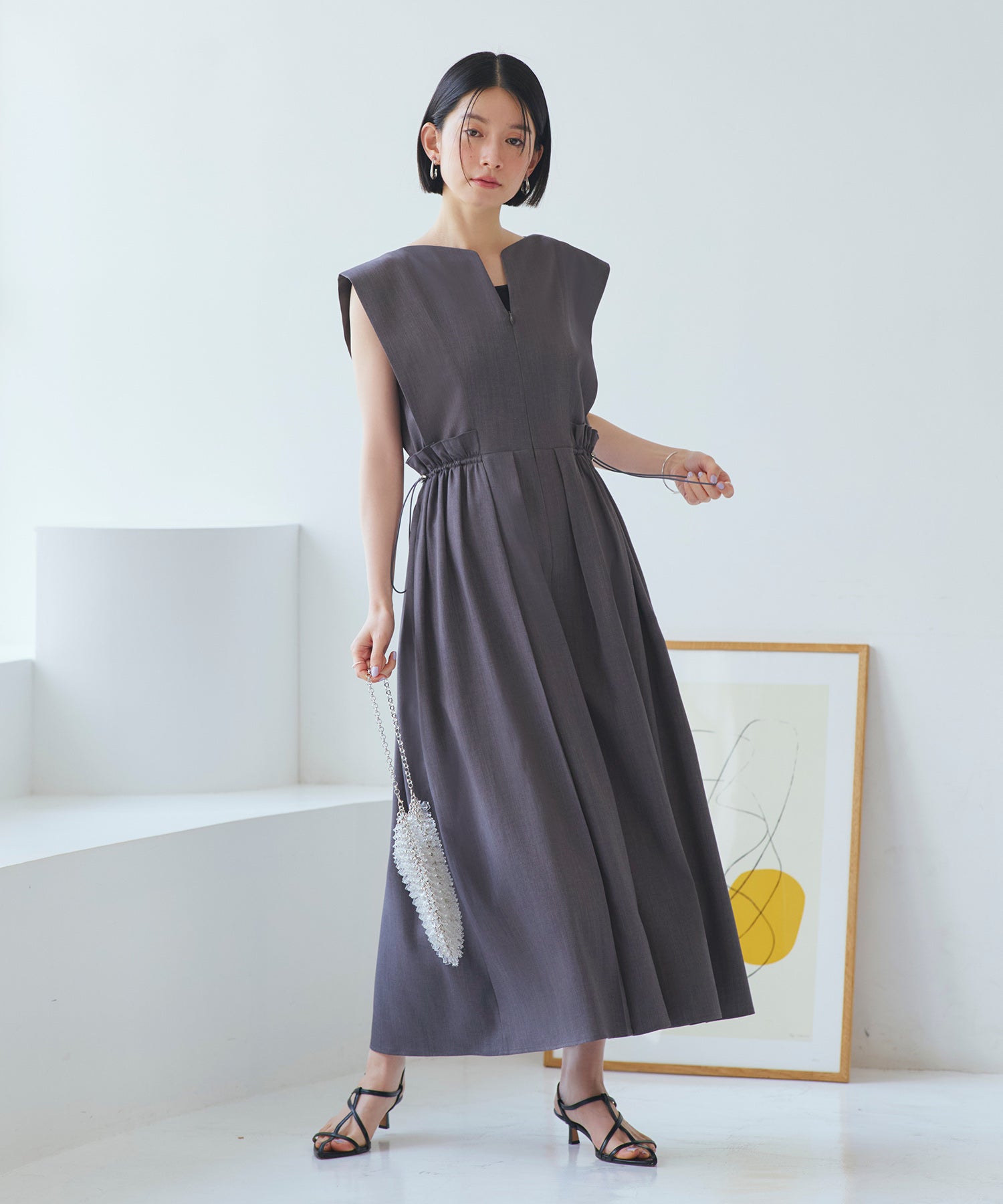 ルイルエブティック RUIRUE BOUTIQUE ウエストドロストワイドオールインワン （チャコールグレー） チャコールグレー