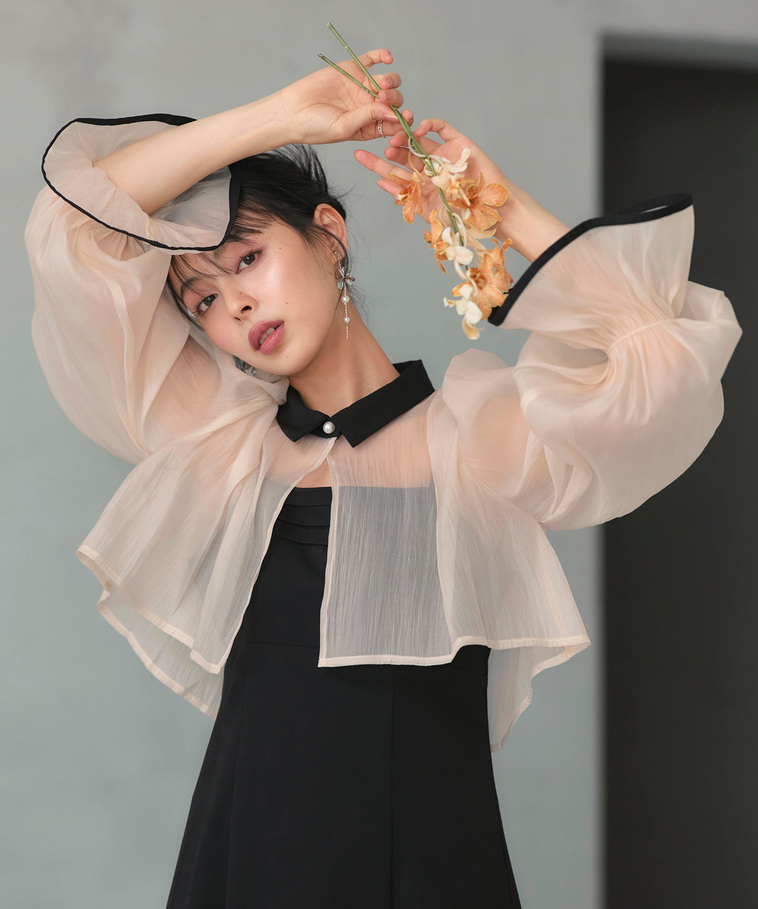 ルイルエブティック RUIRUE BOUTIQUE オケージョンドレス 結婚式 ストレッチ ｜ エアリー シアー トップス ＆ キャミ フレア ドレス ｜ 二次会 披露宴 美脚 ワンピース オケージョン お呼ばれ パーティードレス （ベージュ×ブラック） ベージュ×ブラック