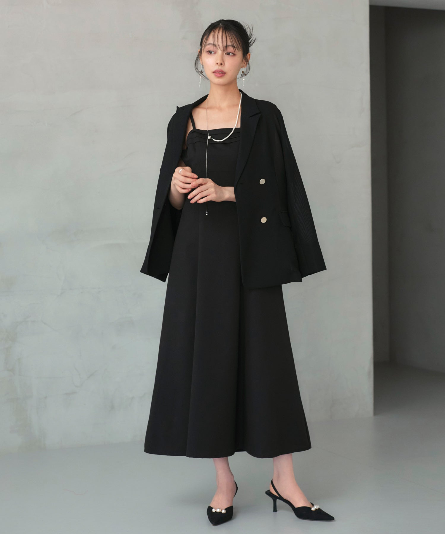 ルイルエブティック RUIRUE BOUTIQUE オケージョンドレス 結婚式 ストレッチ ｜ エアリー シアー トップス ＆ キャミ フレア ドレス ｜ 二次会 披露宴 美脚 ワンピース オケージョン お呼ばれ パーティードレス （ベージュ×ブラック） ベージュ×ブラック