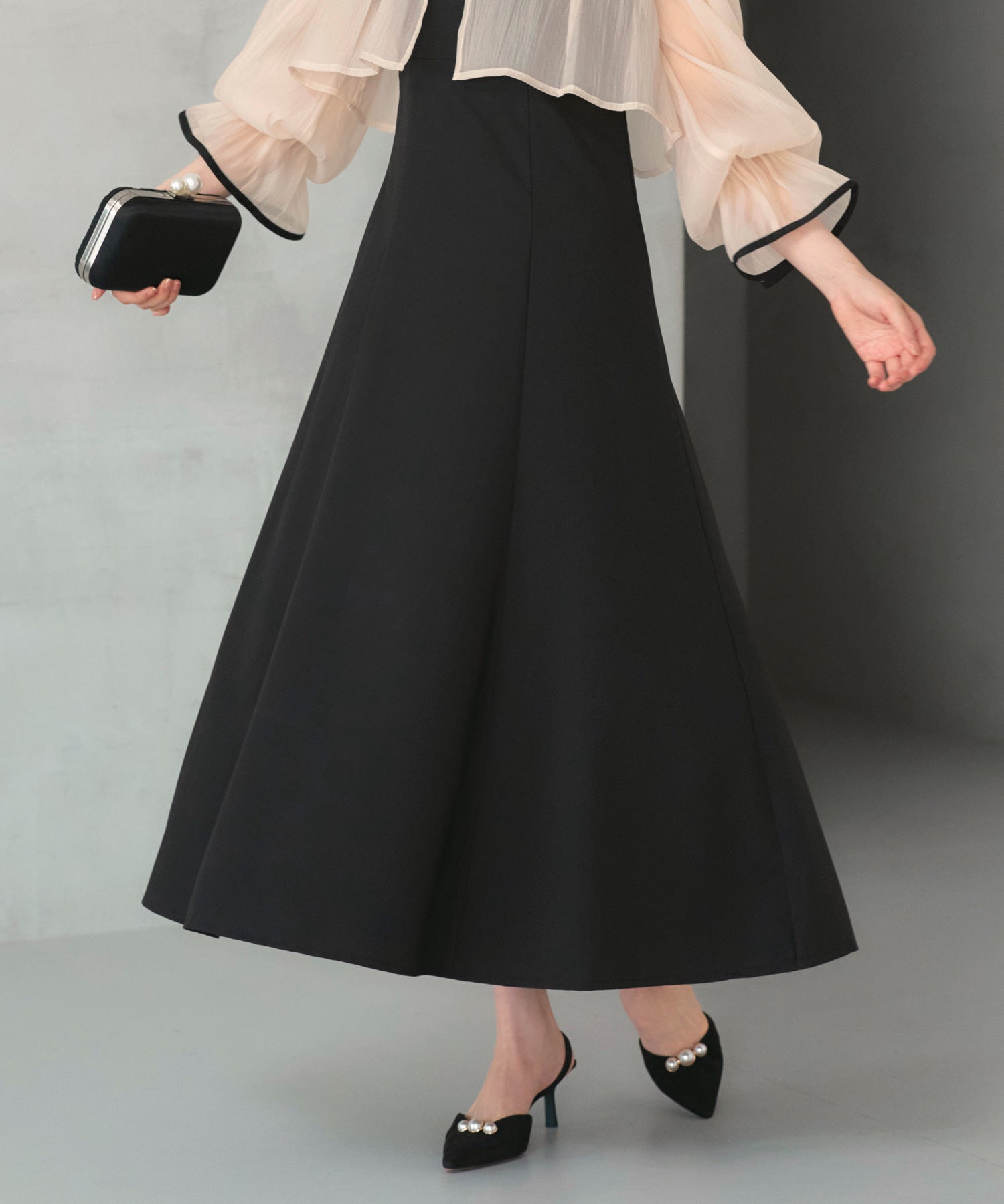 ルイルエブティック RUIRUE BOUTIQUE オケージョンドレス 結婚式 ストレッチ ｜ エアリー シアー トップス ＆ キャミ フレア ドレス ｜ 二次会 披露宴 美脚 ワンピース オケージョン お呼ばれ パーティードレス （ベージュ×ブラック） ベージュ×ブラック