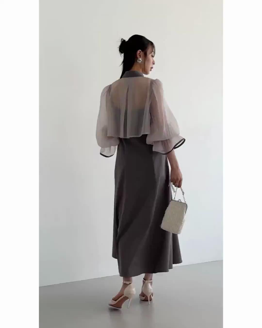 ルイルエブティック RUIRUE BOUTIQUE オケージョンドレス 結婚式 ストレッチ ｜ エアリー シアー トップス ＆ キャミ フレア ドレス ｜ 二次会 披露宴 美脚 ワンピース オケージョン お呼ばれ パーティードレス （ベージュ×ブラック） ベージュ×ブラック