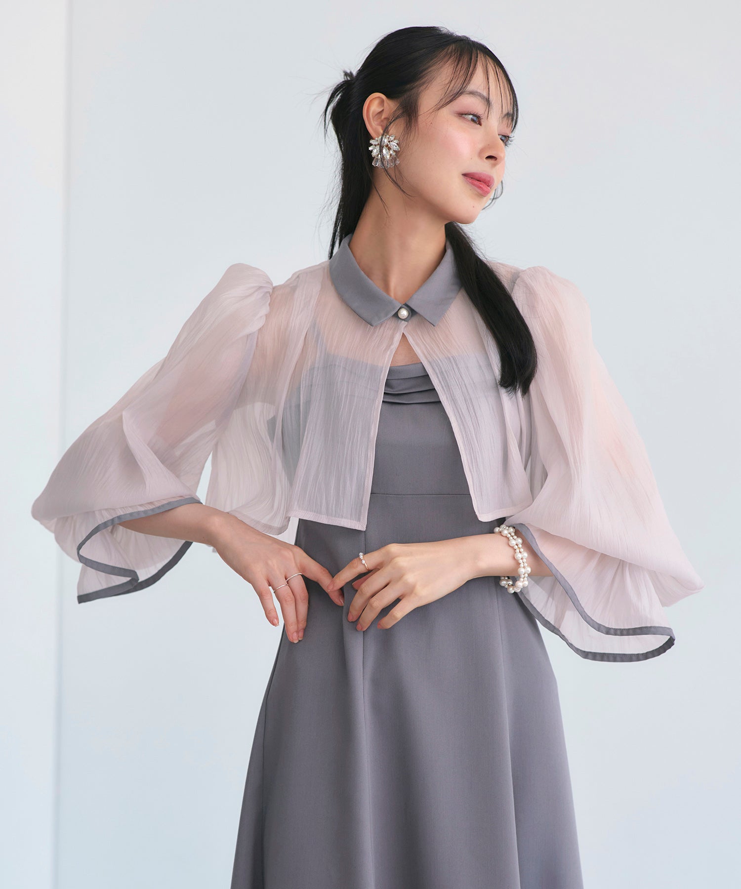 ルイルエブティック RUIRUE BOUTIQUE オケージョンドレス 結婚式 ストレッチ ｜ エアリー シアー トップス ＆ キャミ フレア ドレス ｜ 二次会 披露宴 美脚 ワンピース オケージョン お呼ばれ パーティードレス （ペールグレー） ペールグレー