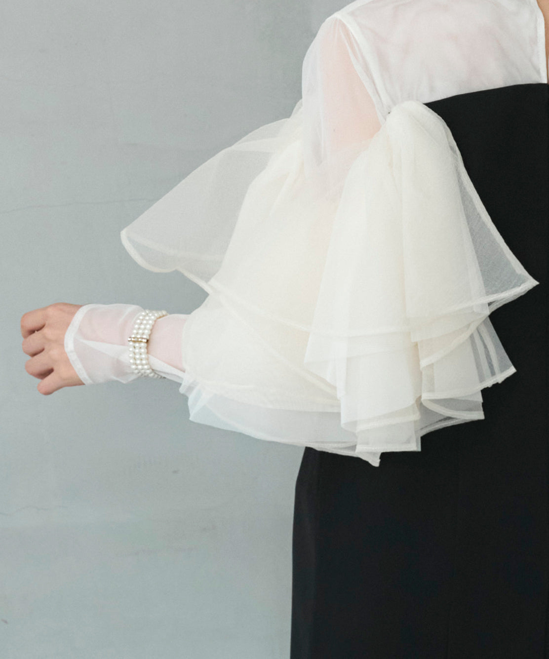 ルイルエブティック RUIRUE BOUTIQUE オケージョンドレス 結婚式 ストレッチ ｜ ボリューム フリルスリーブ タイトワンピース ドレス ｜ 二次会 披露宴 美脚 ワンピース オケージョン お呼ばれ パーティードレス （ブラック×ベージュ） ブラック×ベージュ