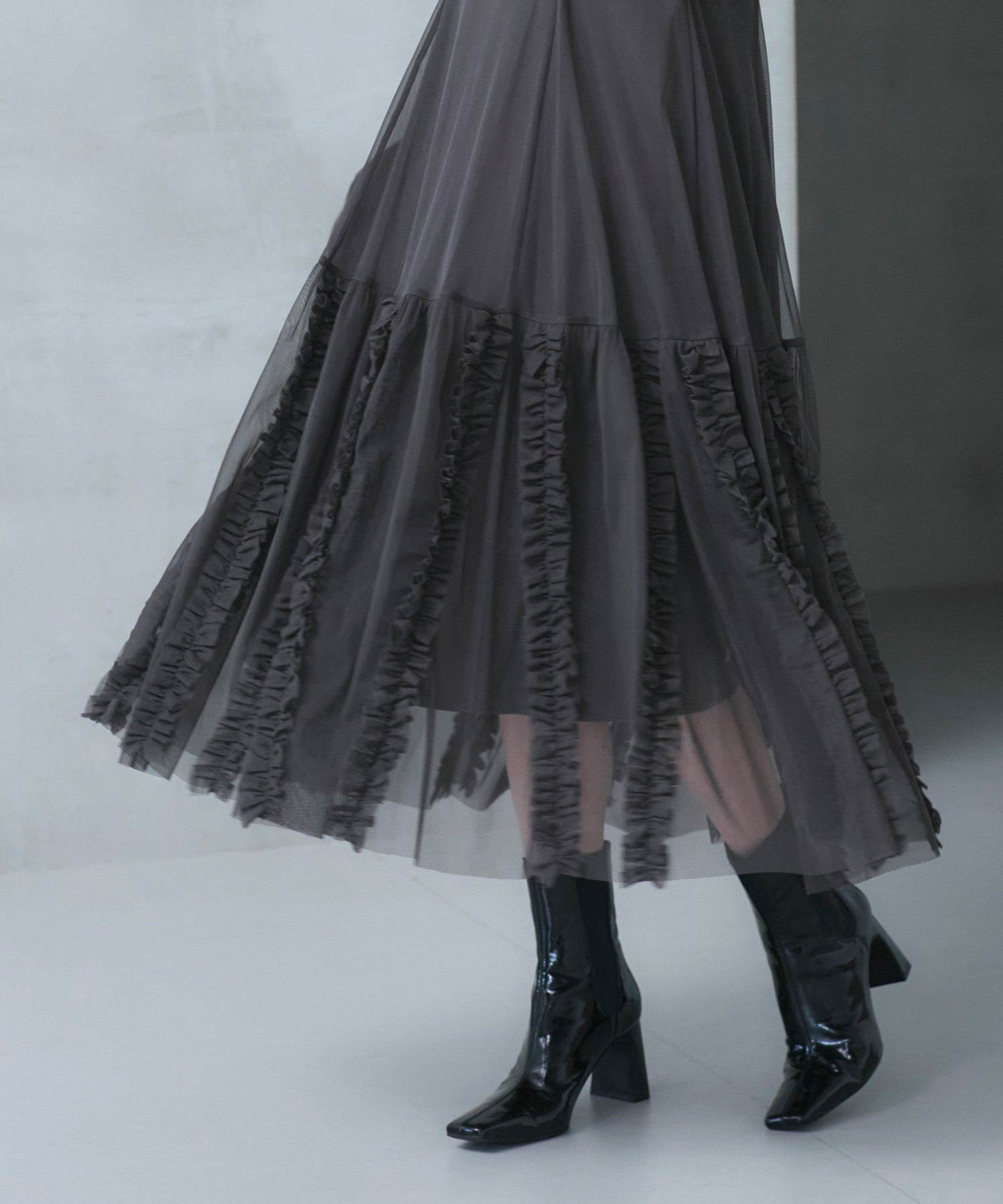 ルイルエブティック RUIRUE BOUTIQUE オケージョンドレス 結婚式 ストレッチ ｜ ジャケット ＆ チュール フリル ワンピース セット ｜ 二次会 披露宴 美脚 ワンピース オケージョン お呼ばれ パーティードレス （チャコール） チャコール