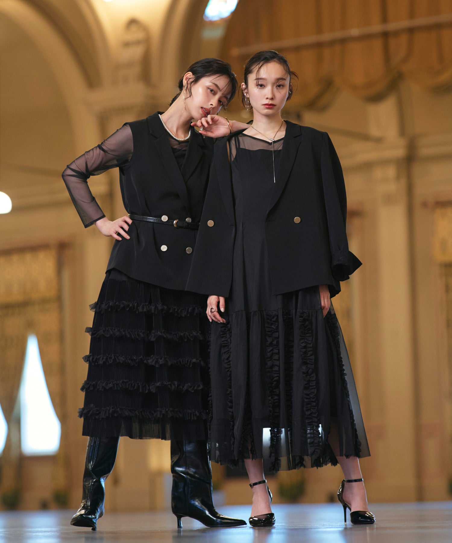 ルイルエブティック RUIRUE BOUTIQUE オケージョンドレス 結婚式 ストレッチ ｜ ジレ ＆ チュール プリーツ ワンピース セット ｜ 二次会 披露宴 美脚 ワンピース オケージョン お呼ばれ パーティードレス （ブラック） ブラック