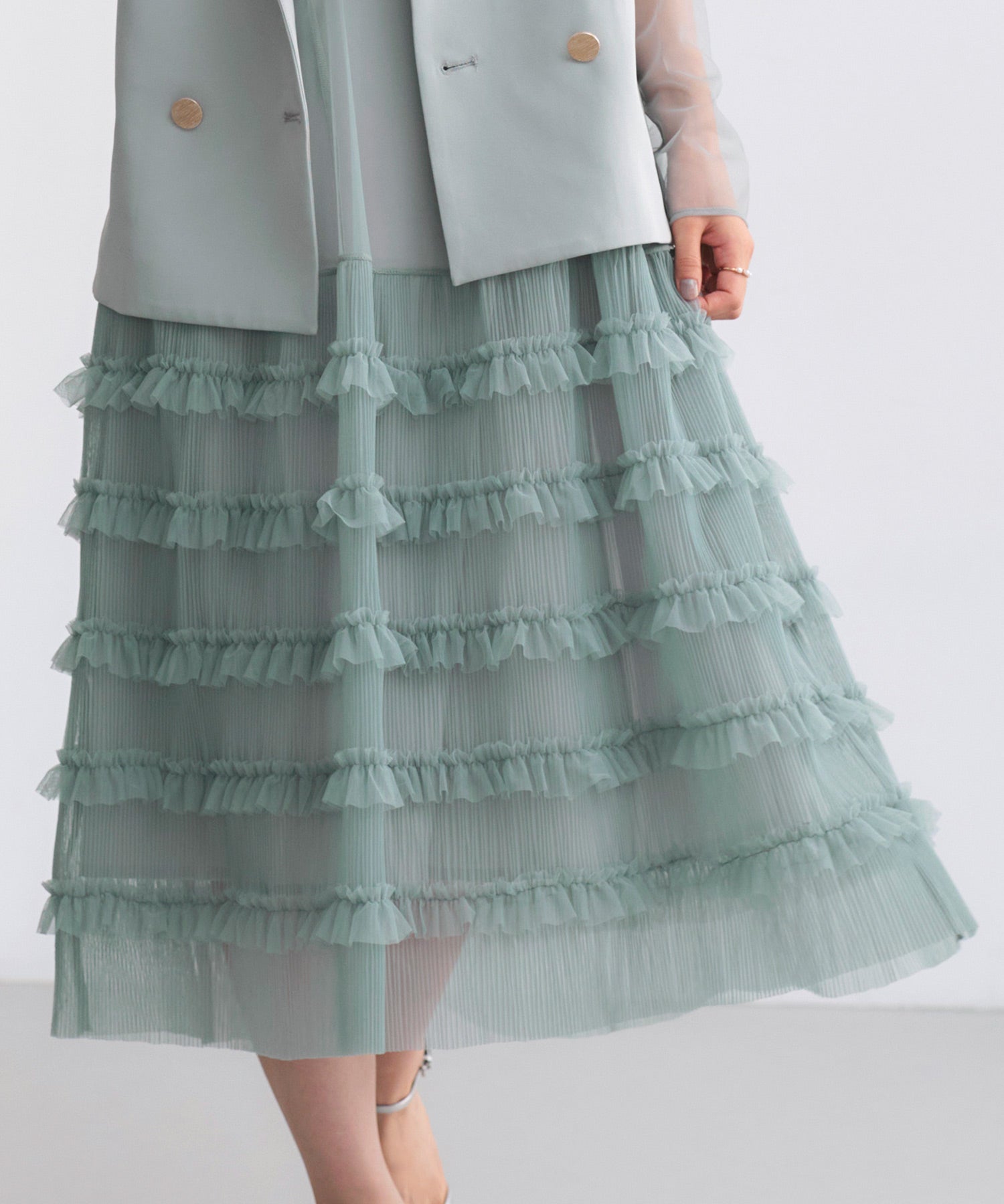 ルイルエブティック RUIRUE BOUTIQUE オケージョンドレス 結婚式 ストレッチ ｜ ジレ ＆ チュール プリーツ ワンピース セット ｜ 二次会 披露宴 美脚 ワンピース オケージョン お呼ばれ パーティードレス （ブラック） ブラック