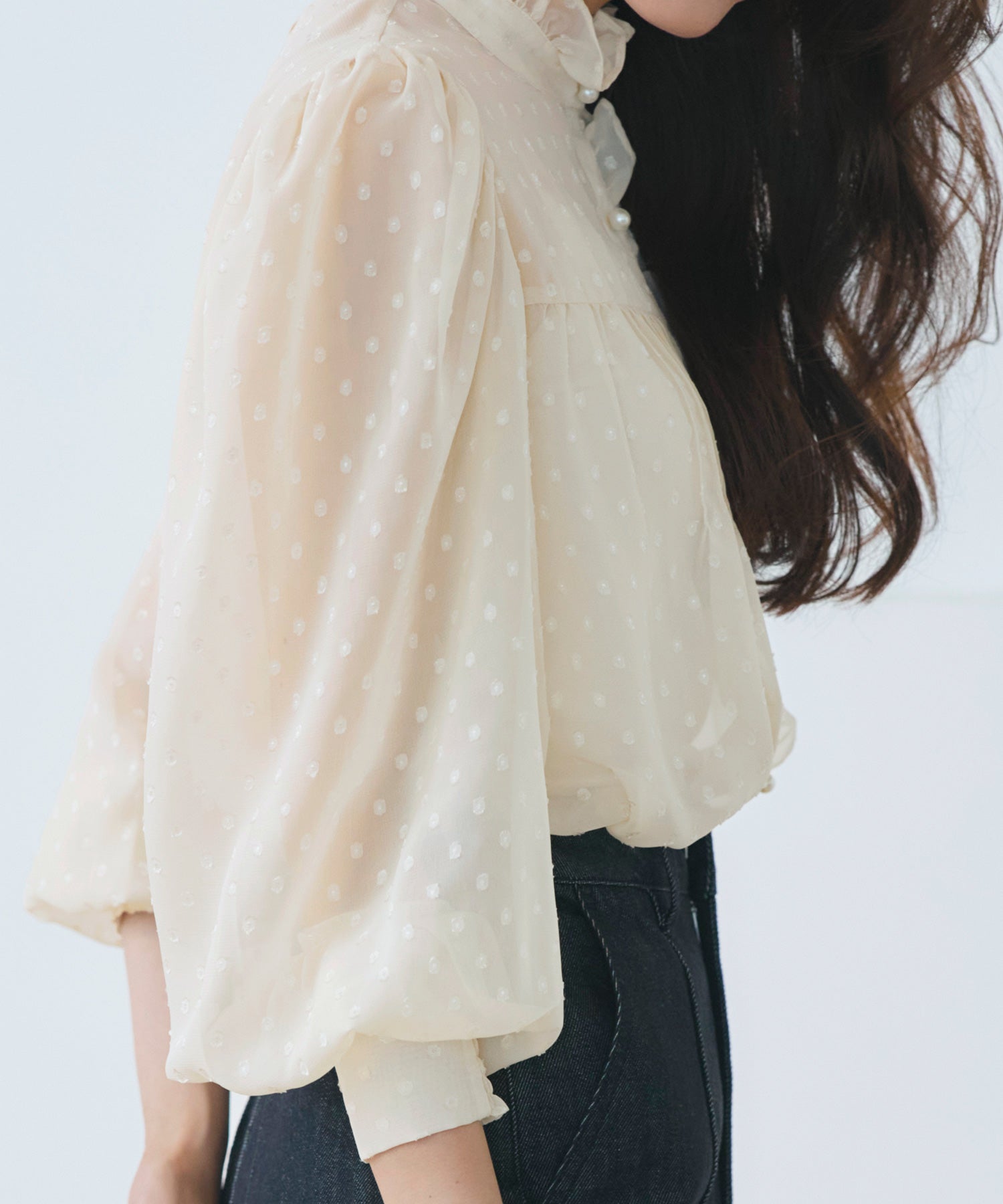 ルイルエブティック RUIRUE BOUTIQUE 洗える ｜ ドット シフォン ピンタック ブラウス ｜ レディース シアー トップス 体型カバー 長袖 透け感 オフィスカジュアル きれいめ 大人かわいい シャツ （ブラック） ブラック