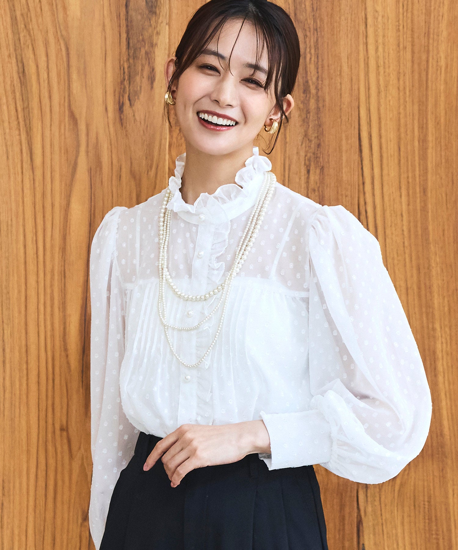 ルイルエブティック RUIRUE BOUTIQUE 洗える ｜ ドット シフォン ピンタック ブラウス ｜ レディース シアー トップス 体型カバー 長袖 透け感 オフィスカジュアル きれいめ 大人かわいい シャツ （オフホワイト） オフホワイト