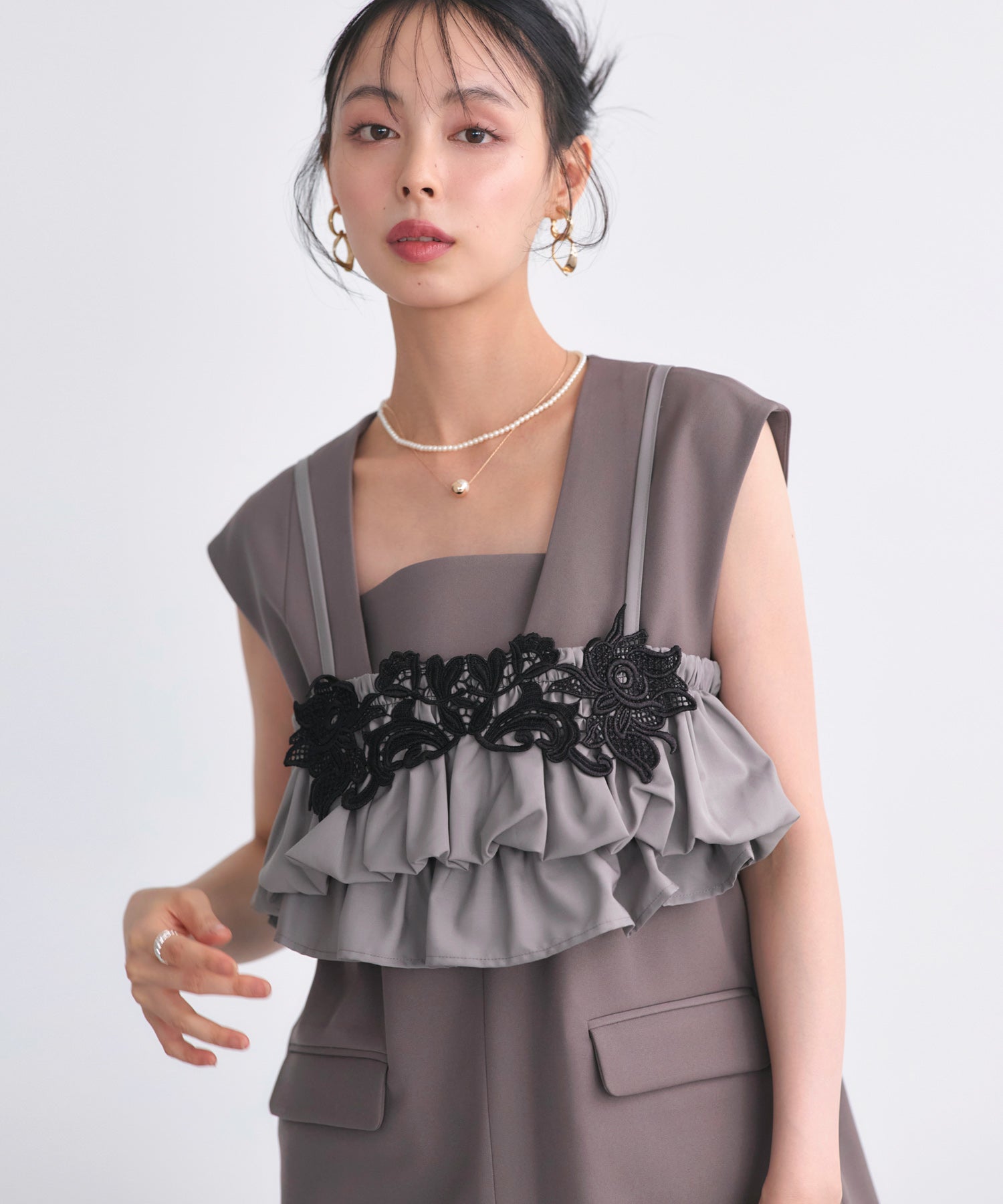 ルイルエブティック RUIRUE BOUTIQUE オケージョンドレス 結婚式 ｜ ベスト ＆ ビスチェ ＆ スリットパンツ 3ピース セット ｜ パンツドレス パンツスーツ 美脚効果 二次会 披露宴 お呼ばれ パーティードレス （モカ） モカ