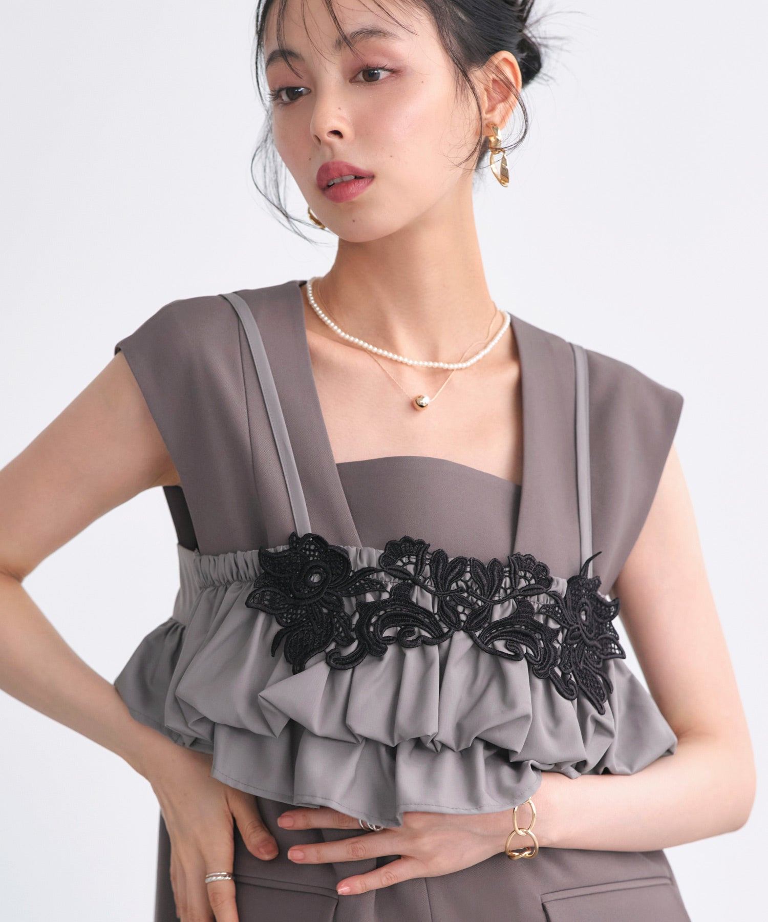 ルイルエブティック RUIRUE BOUTIQUE オケージョンドレス 結婚式 ｜ ベスト ＆ ビスチェ ＆ スリットパンツ 3ピース セット ｜ パンツドレス パンツスーツ 美脚効果 二次会 披露宴 お呼ばれ パーティードレス （モカ） モカ