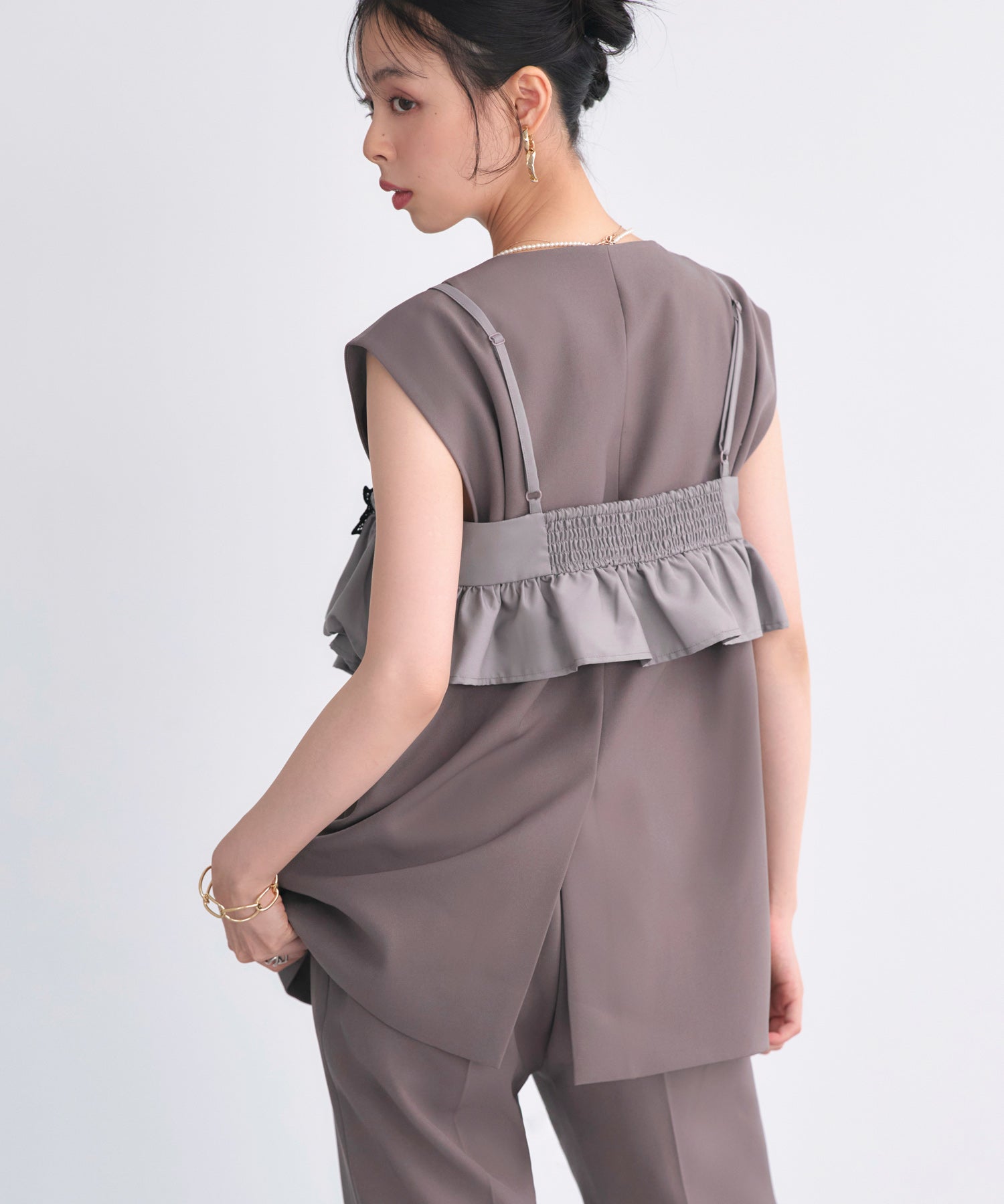 ルイルエブティック RUIRUE BOUTIQUE オケージョンドレス 結婚式 ｜ ベスト ＆ ビスチェ ＆ スリットパンツ 3ピース セット ｜ パンツドレス パンツスーツ 美脚効果 二次会 披露宴 お呼ばれ パーティードレス （モカ） モカ