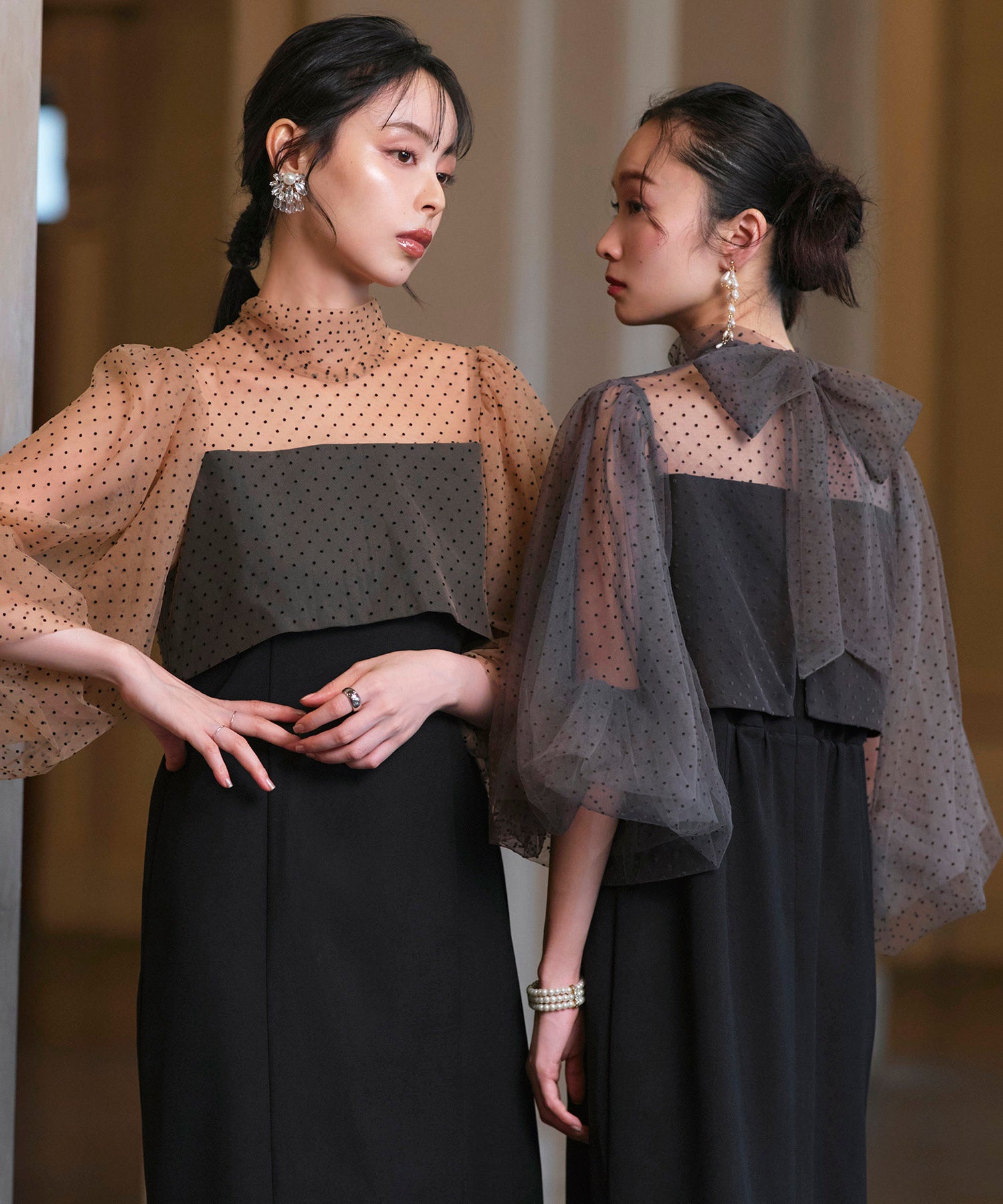 ルイルエブティック RUIRUE BOUTIQUE オケージョンドレス 結婚式 ストレッチ ｜ シアー ドット Iライン ワンピース ドレス ｜ 二次会 披露宴 美脚 オケージョンワンピース お呼ばれ パーティードレス （ブラック×ブラウン） ブラック×ブラウン