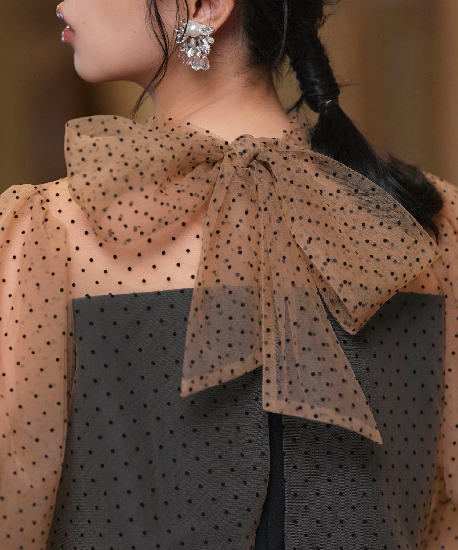 ルイルエブティック RUIRUE BOUTIQUE オケージョンドレス 結婚式 ストレッチ ｜ シアー ドット Iライン ワンピース ドレス ｜ 二次会 披露宴 美脚 オケージョンワンピース お呼ばれ パーティードレス （ブラック×ブラウン） ブラック×ブラウン