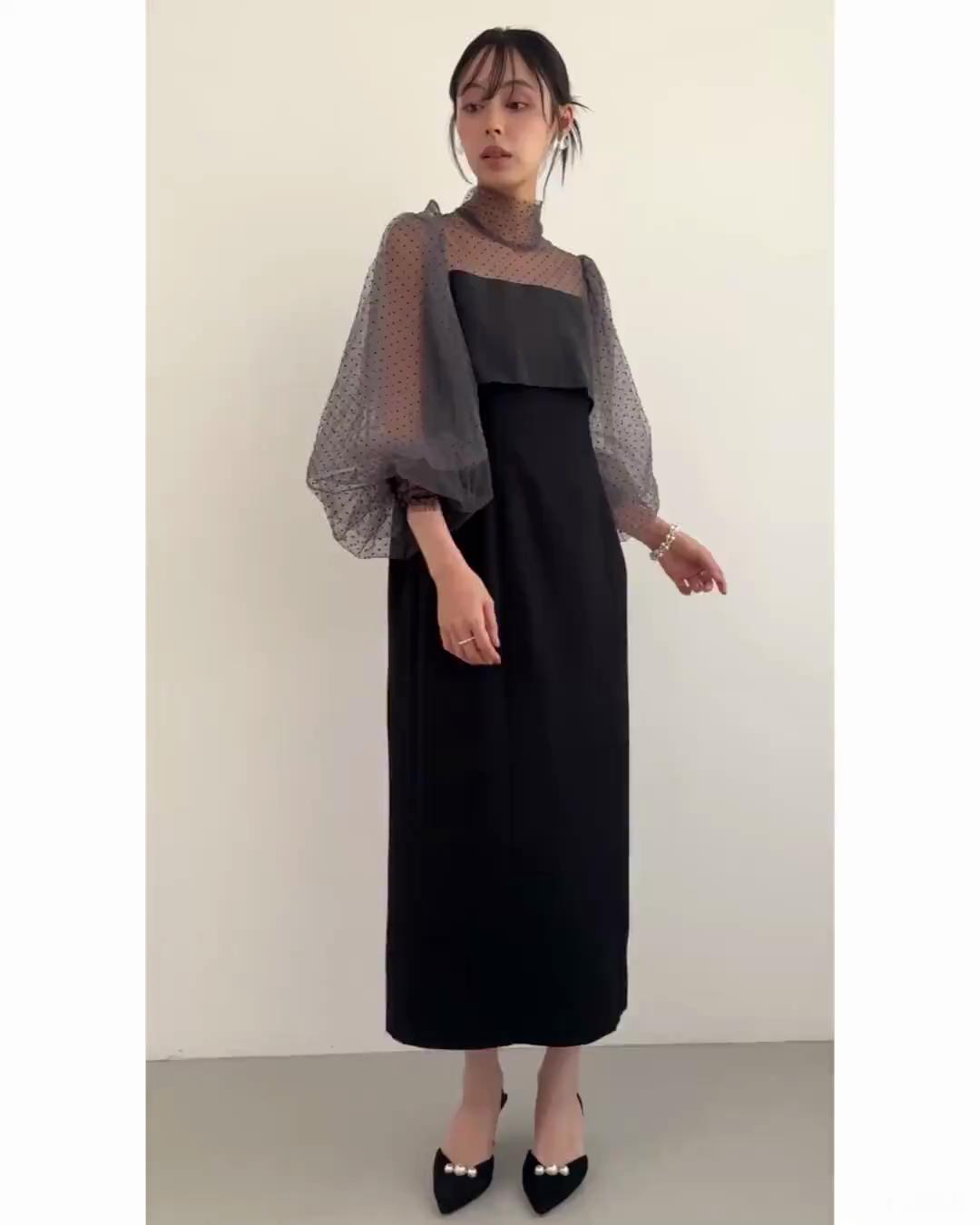 ルイルエブティック RUIRUE BOUTIQUE オケージョンドレス 結婚式 ストレッチ ｜ シアー ドット Iライン ワンピース ドレス ｜ 二次会 披露宴 美脚 オケージョンワンピース お呼ばれ パーティードレス （ブラック×ブラウン） ブラック×ブラウン