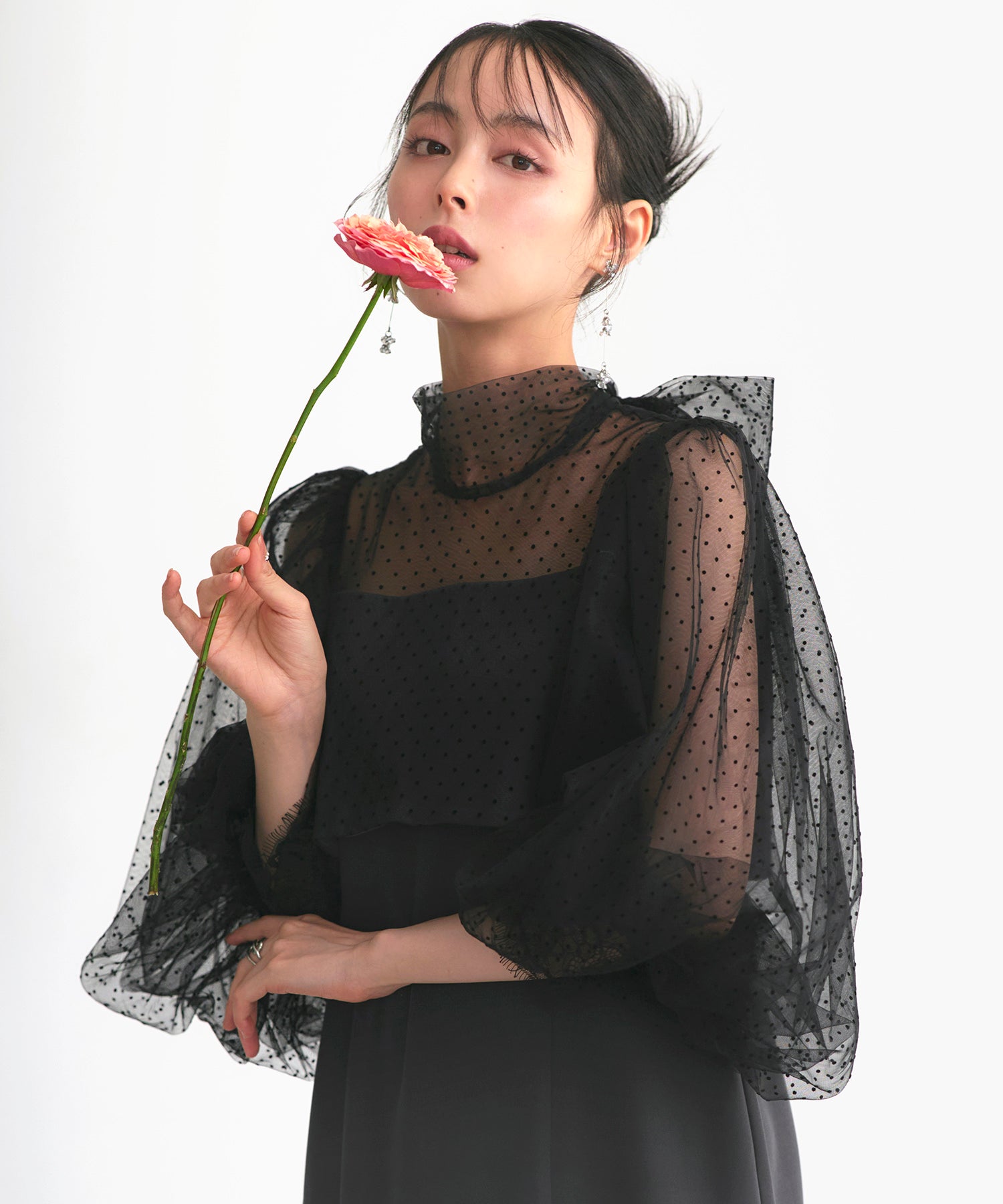 ルイルエブティック RUIRUE BOUTIQUE オケージョンドレス 結婚式 ストレッチ ｜ シアー ドット Iライン ワンピース ドレス ｜ 二次会 披露宴 美脚 オケージョンワンピース お呼ばれ パーティードレス （チャコール×ブラック） チャコール×ブラック