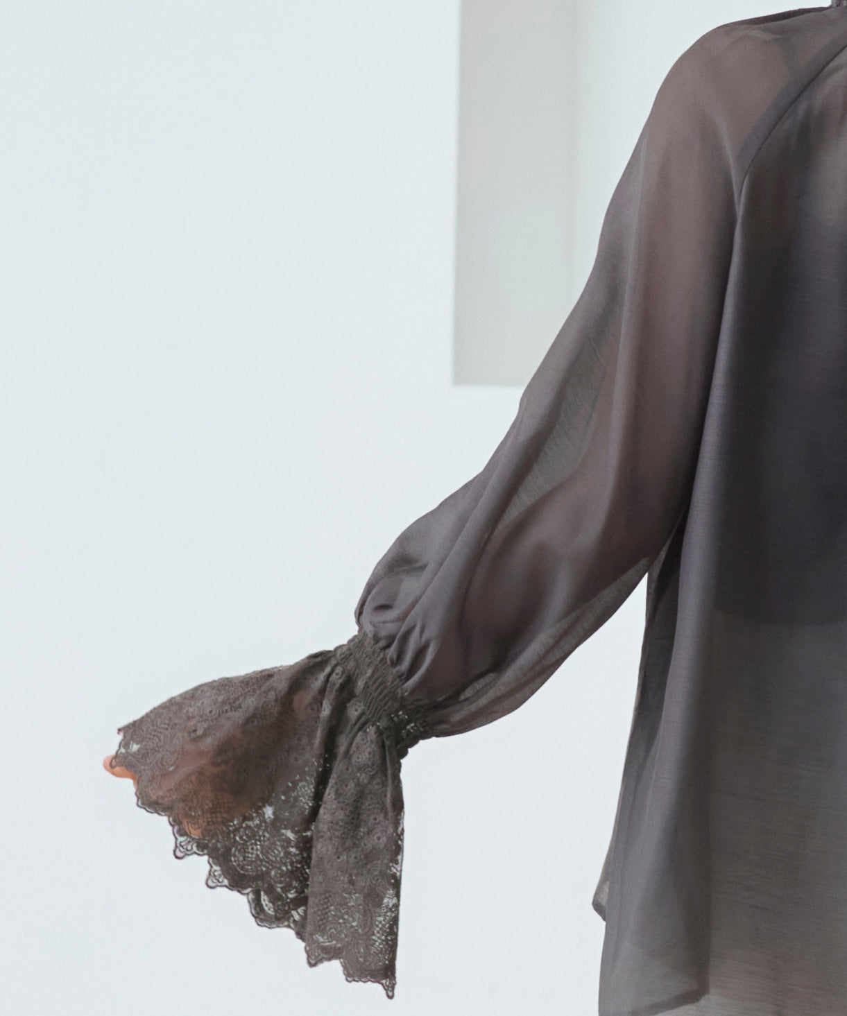 ルイルエブティック RUIRUE BOUTIQUE 洗える ｜ シアー ボリューム レース ブラウス ｜ レディース トップス 体型カバー 長袖 透け感 オフィスカジュアル きれいめ 大人かわいい シャツ （チャコール） チャコール