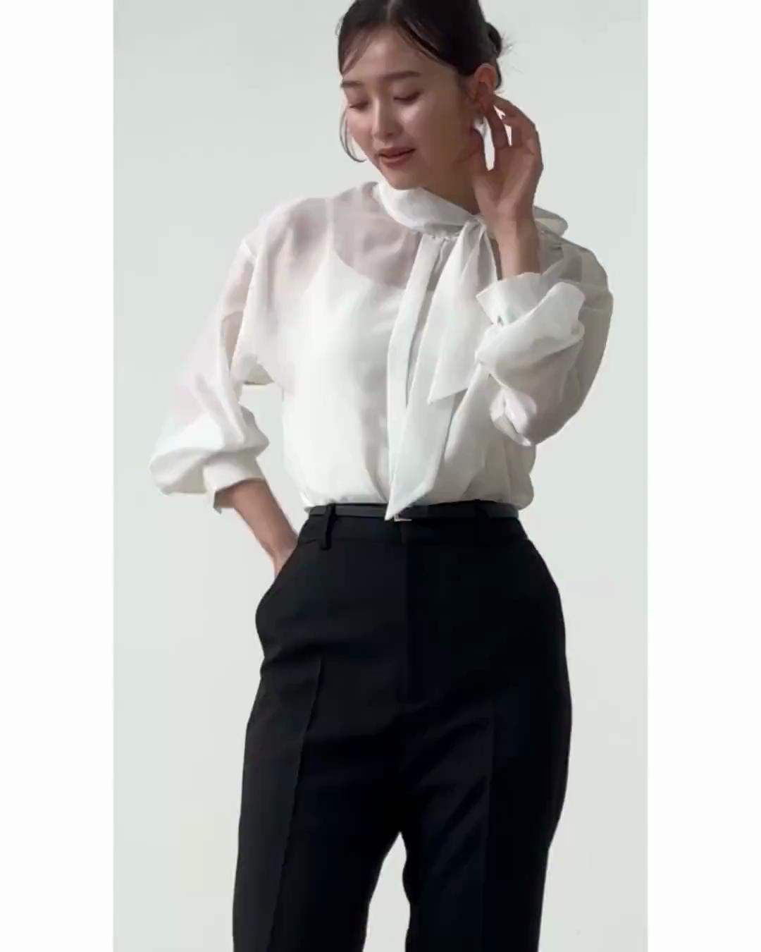 ルイルエブティック RUIRUE BOUTIQUE 洗える ｜ アシンメトリー ボウタイ シアー ブラウス ｜ レディース トップス 体型カバー 長袖 透け感 オフィスカジュアル きれいめ 大人かわいい ボウタイブラウス （ホワイト） ホワイト