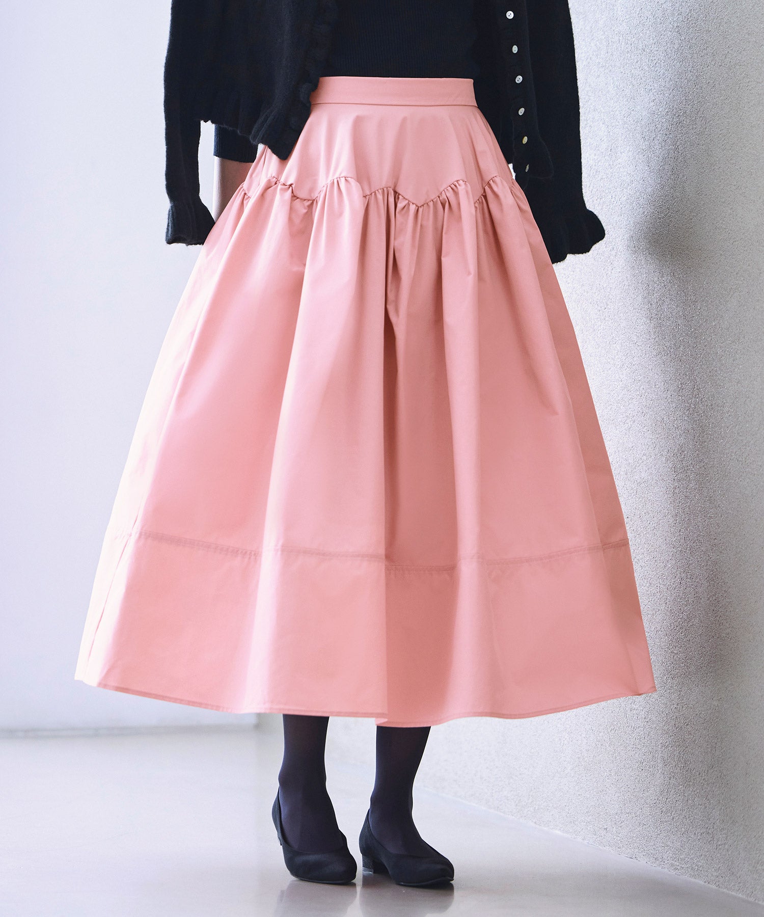 ルイルエブティック RUIRUE BOUTIQUE 洗える ｜ バブル フレア スカート ｜ レディース ロングスカート フェミニン きれいめ 大人カジュアル オフィスカジュアル ウエストゴム 美脚 フレアスカート （ピンク） ピンク