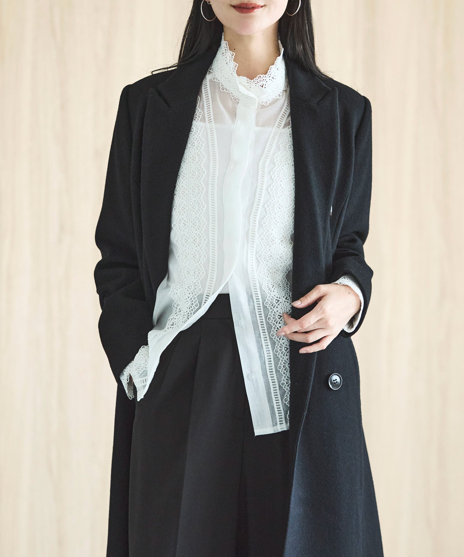 ルイルエブティック RUIRUE BOUTIQUE 【日本生地】フレア チェスターコート ｜ アウター / ウールコート / 尾州ウール コート （ブラック） ブラック