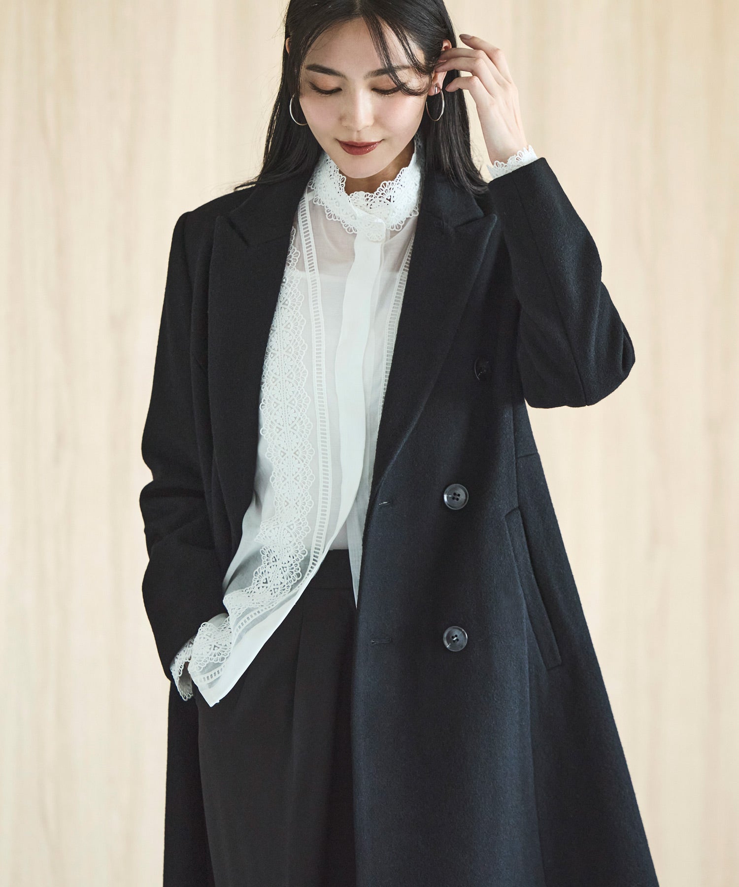 ルイルエブティック RUIRUE BOUTIQUE 【日本生地】フレア チェスターコート ｜ アウター / ウールコート / 尾州ウール コート （ブラック） ブラック