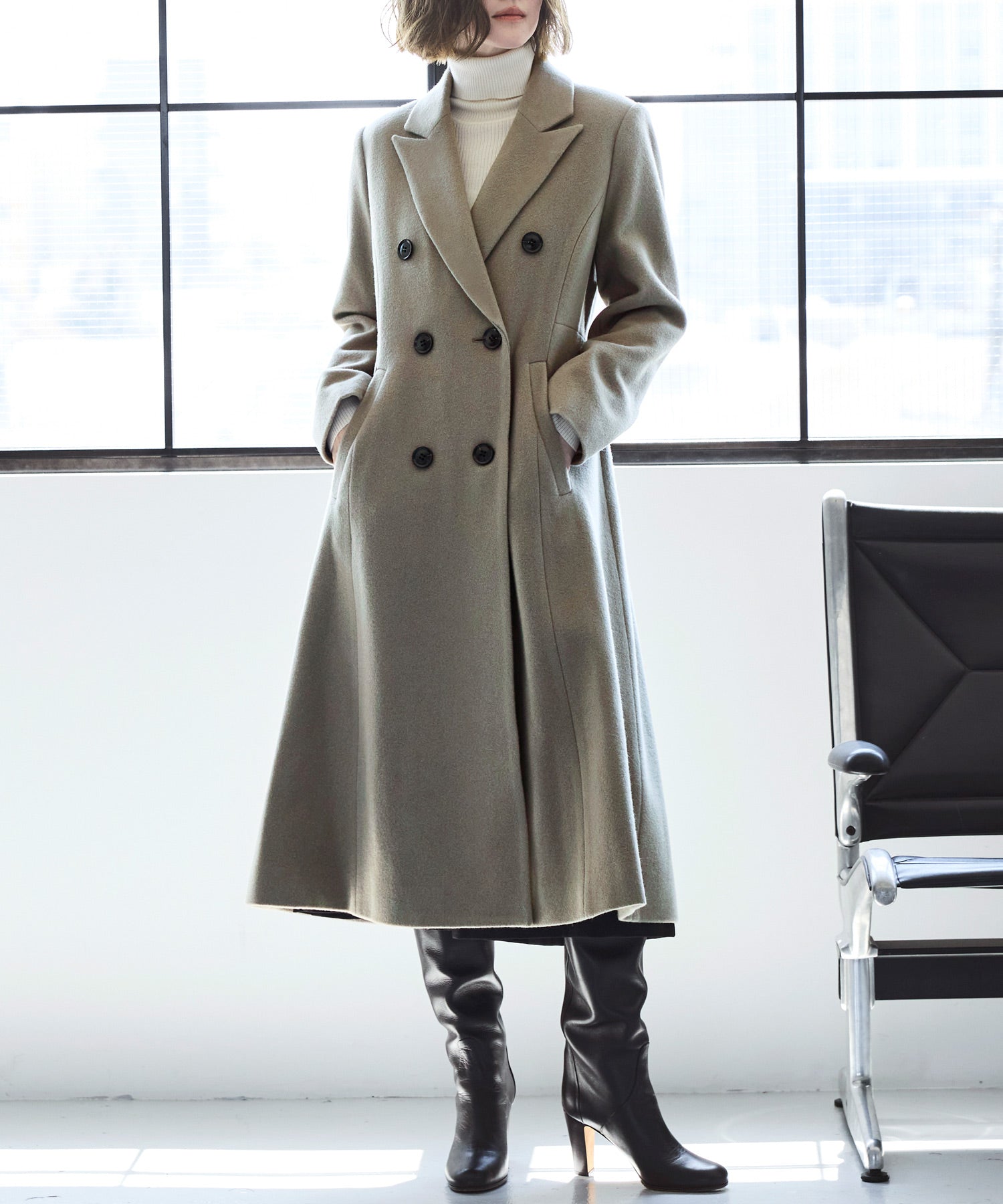 ルイルエブティック RUIRUE BOUTIQUE 【日本生地】フレア チェスターコート ｜ アウター / ウールコート / 尾州ウール コート （カーキベージュ） カーキベージュ