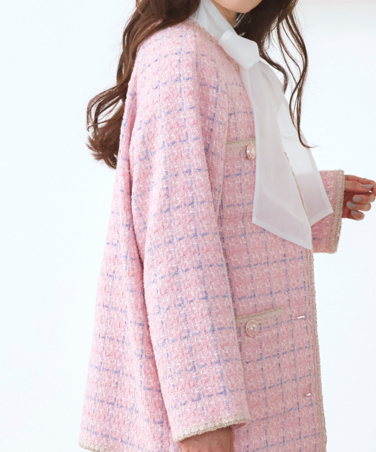 ルイルエブティック RUIRUE BOUTIQUE ファンシー ウール ツイード ノーカラー ジャケット ｜ アウター / ウールコート / コート / ツイードジャケット / ノーカラーコート （ブラック） ブラック