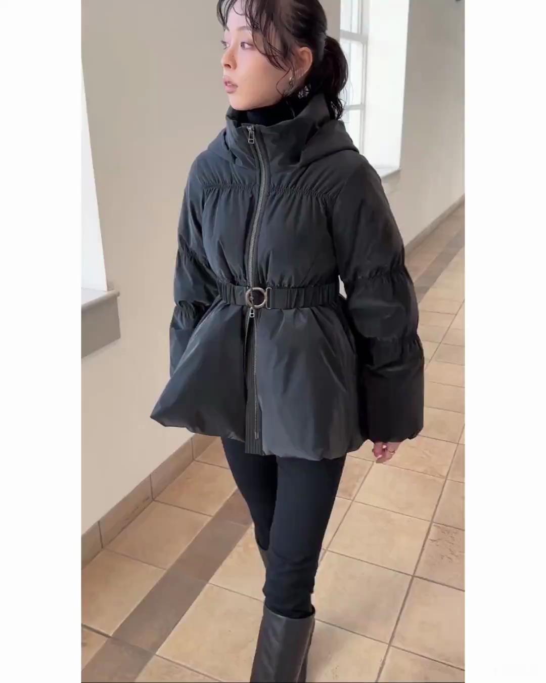 ルイルエブティック RUIRUE BOUTIQUE グロスタフタ×ダウン ｜ 洗える ｜ フーディー ダウンコート ( 共生地 ゴムベルト 付き ) ｜ アウター / コート / ショートダウン （ブラック） ブラック