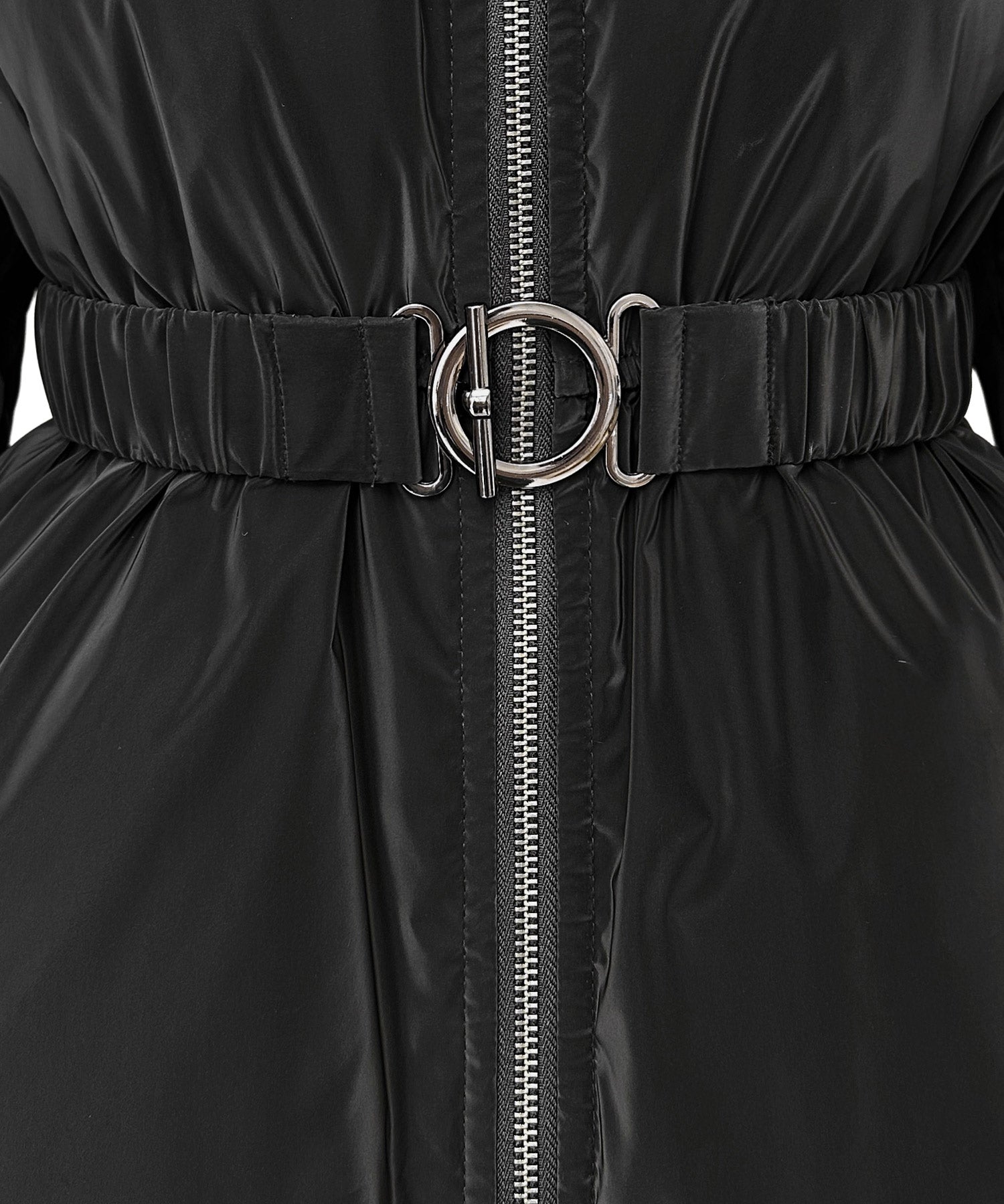 ルイルエブティック RUIRUE BOUTIQUE グロスタフタ×ダウン ｜ 洗える ｜ フーディー ダウンコート ( 共生地 ゴムベルト 付き ) ｜ アウター / コート / ショートダウン （ブラック） ブラック