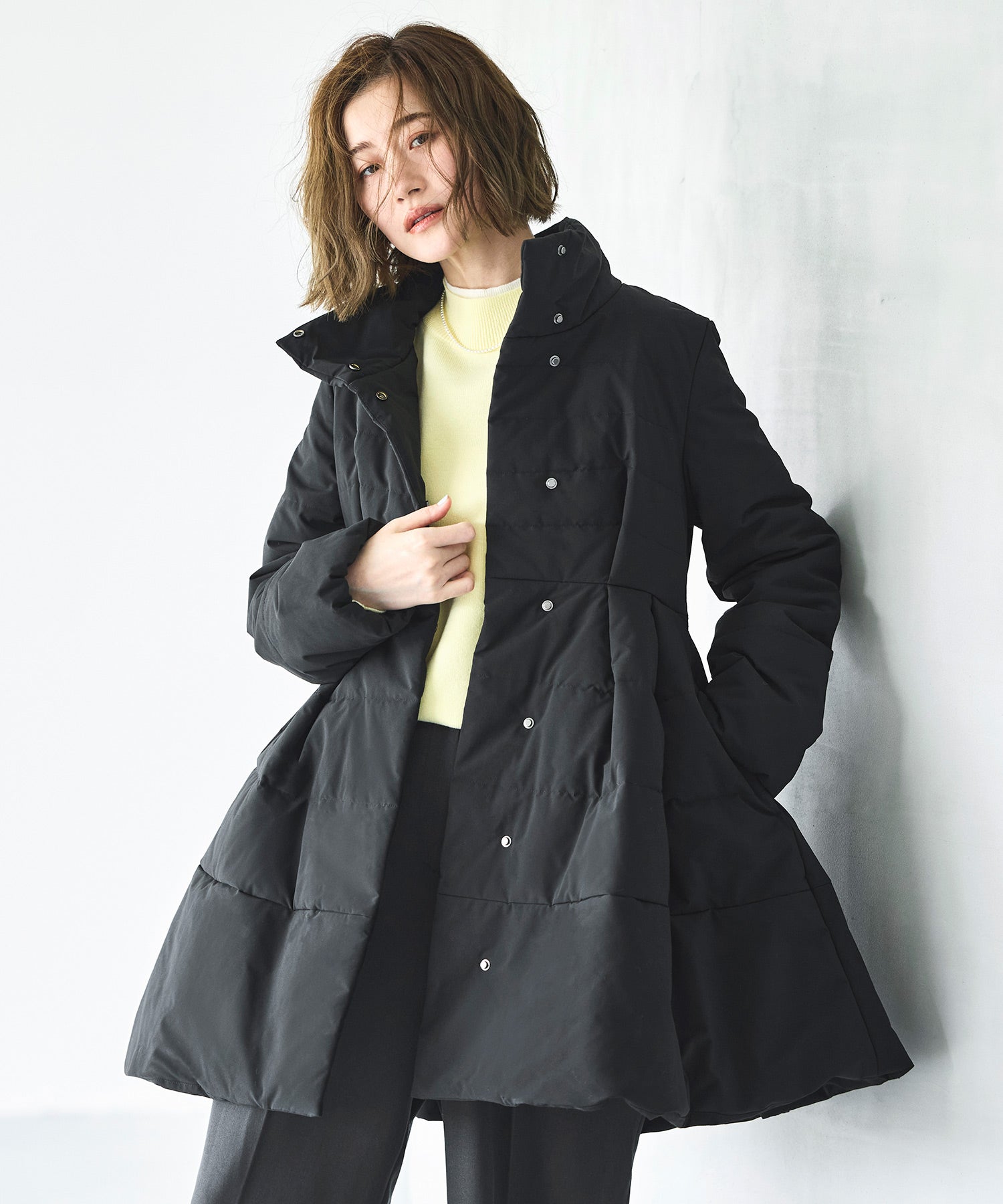 ルイルエブティック RUIRUE BOUTIQUE 洗える ｜ グログラン エレガンス キルトコート ｜ アウター / キルティングコート / ロングコート / エコダウン （ブラック） ブラック