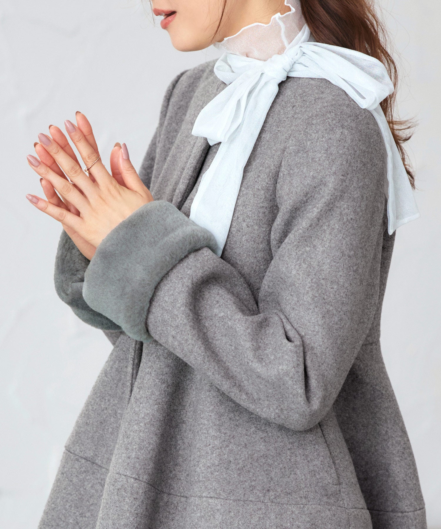 ルイルエブティック RUIRUE BOUTIQUE ニニットメルトン コクーン ペプラム ショートコート ｜ アウター / ウールコート / コート / ショート丈コート / ニットメルトンコート （グレー） グレー