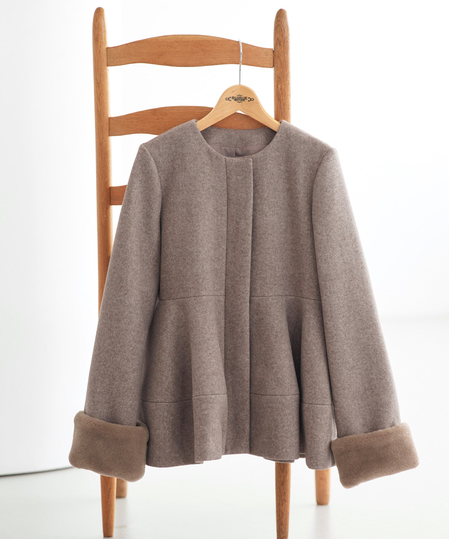 ルイルエブティック RUIRUE BOUTIQUE ニニットメルトン コクーン ペプラム ショートコート ｜ アウター / ウールコート / コート / ショート丈コート / ニットメルトンコート （グレー） グレー