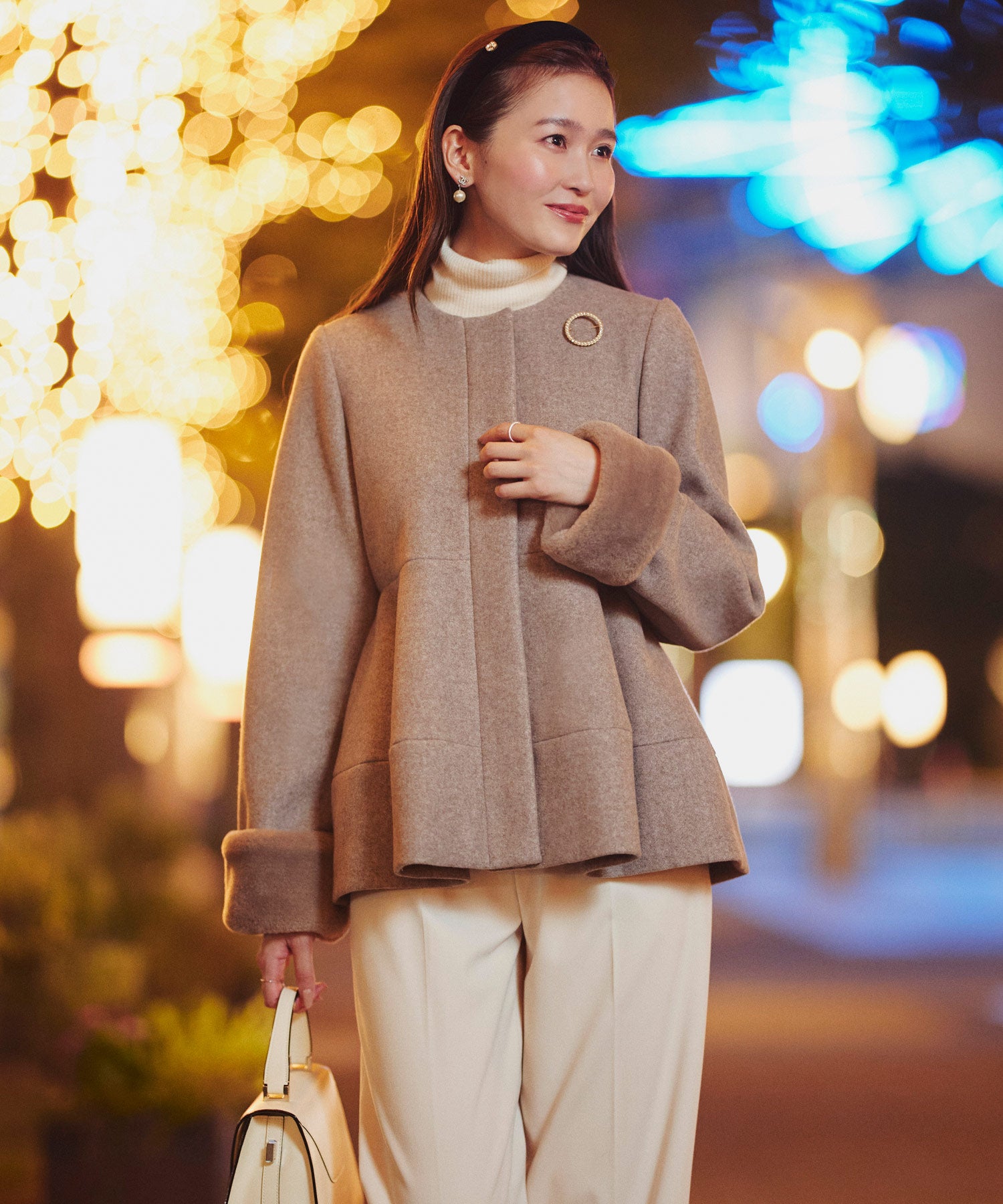 ルイルエブティック RUIRUE BOUTIQUE ニニットメルトン コクーン ペプラム ショートコート ｜ アウター / ウールコート / コート / ショート丈コート / ニットメルトンコート （グレー） グレー