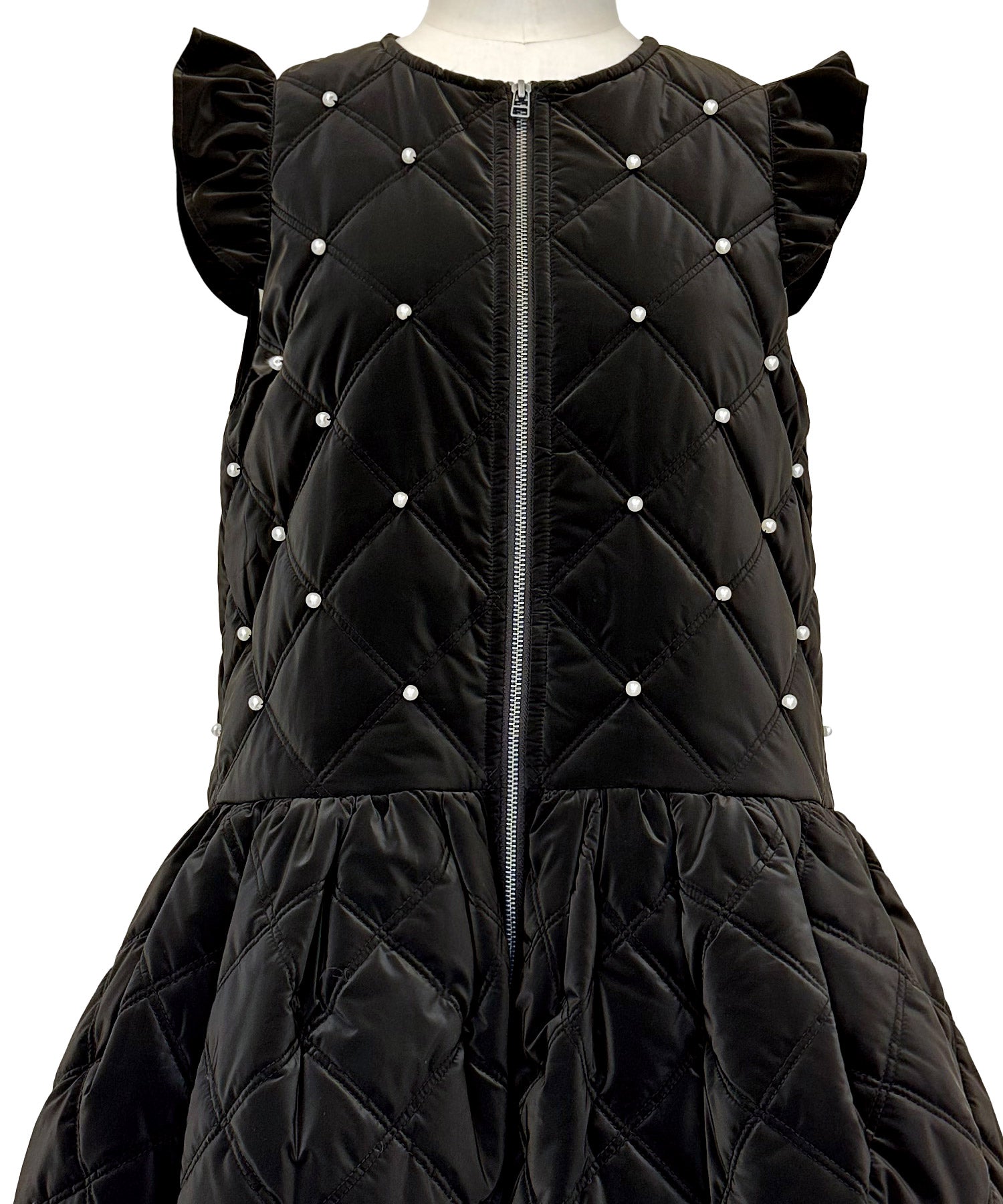 ルイルエブティック RUIRUE BOUTIQUE グロスタフタ×サーモ・アリーナ ｜ 洗える ｜ キルティング ジレ ワンピース ( パール / リボン ) ｜ アウター / コート / ジレ / キルティングコート （リボン/ブラック） リボン/ブラック