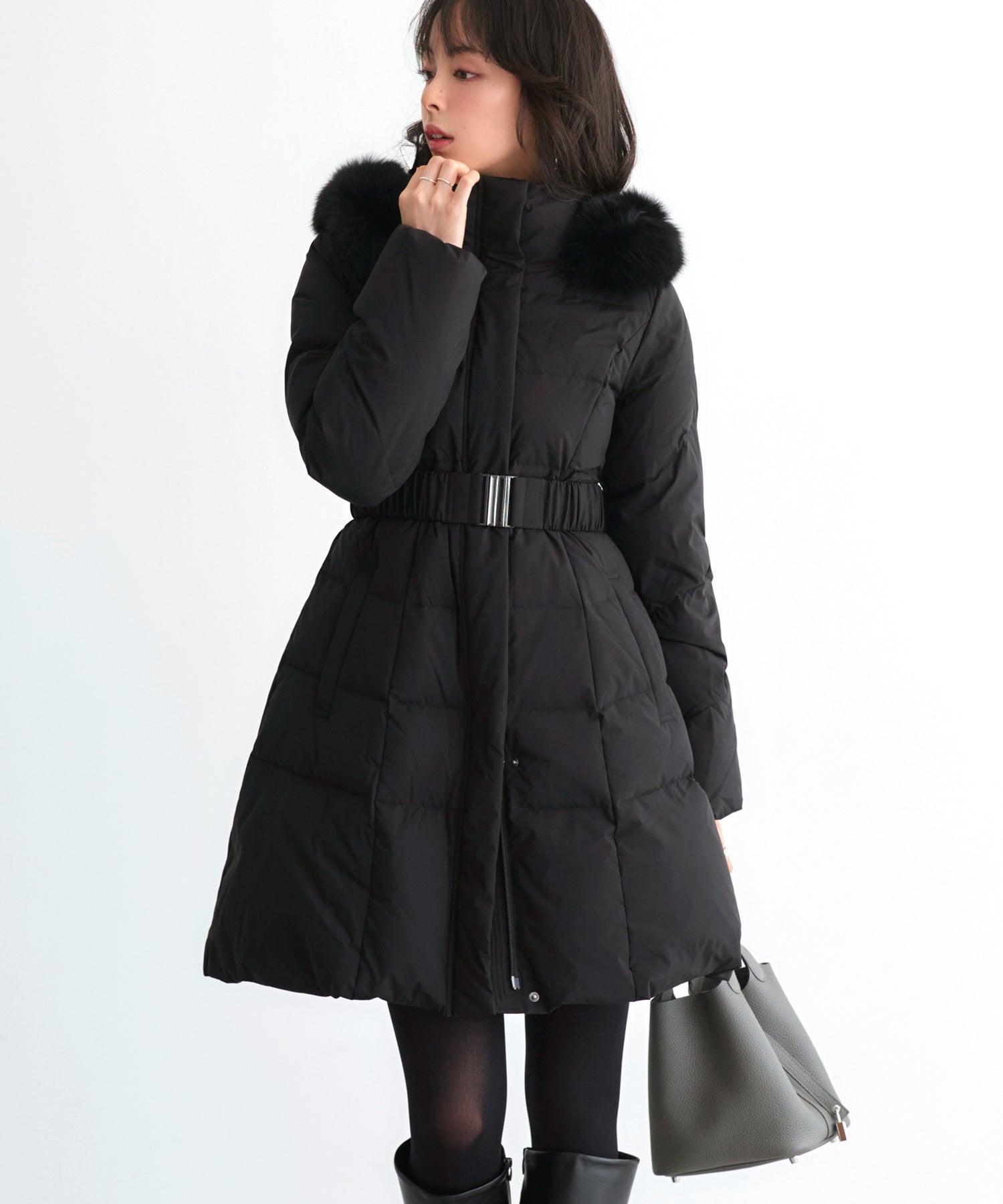 ルイルエブティック RUIRUE BOUTIQUE 洗える / 撥水加工 / 静電気防止 ｜ スタイルアップ ダウンコート ｜ アウター  / ロングダウン  / ロングコート （ブラック） ブラック