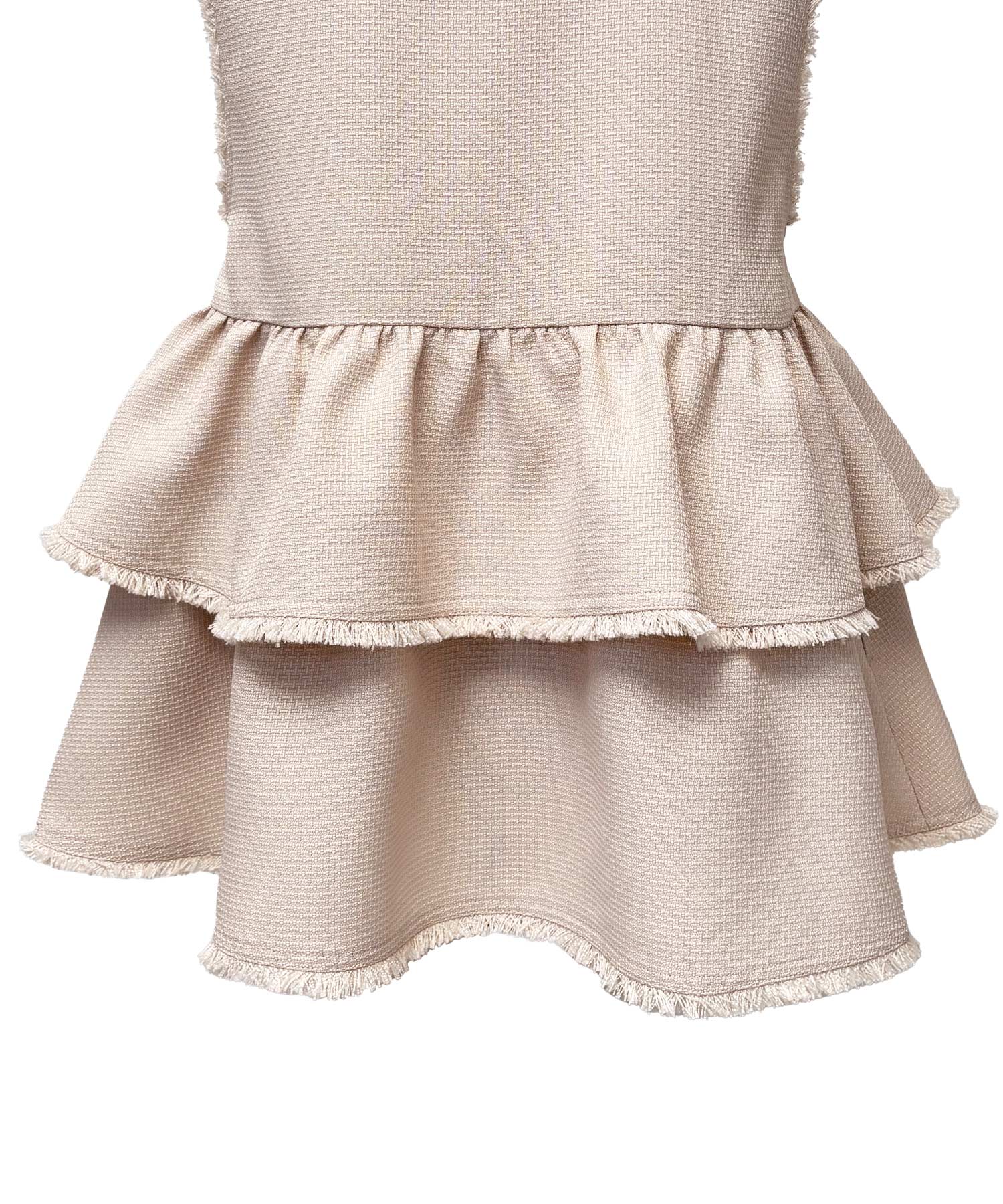 ルイルエブティック RUIRUE BOUTIQUE ストレッチ ｜ ツイード ティアード ペプラム ジレ ＆ テーパードパンツ ｜ セットアップ・オケージョンスーツ・セレモニースーツ・フォーマルスーツ・ママスーツ・パンツスーツ （ピンクベージュ） ピンクベージュ