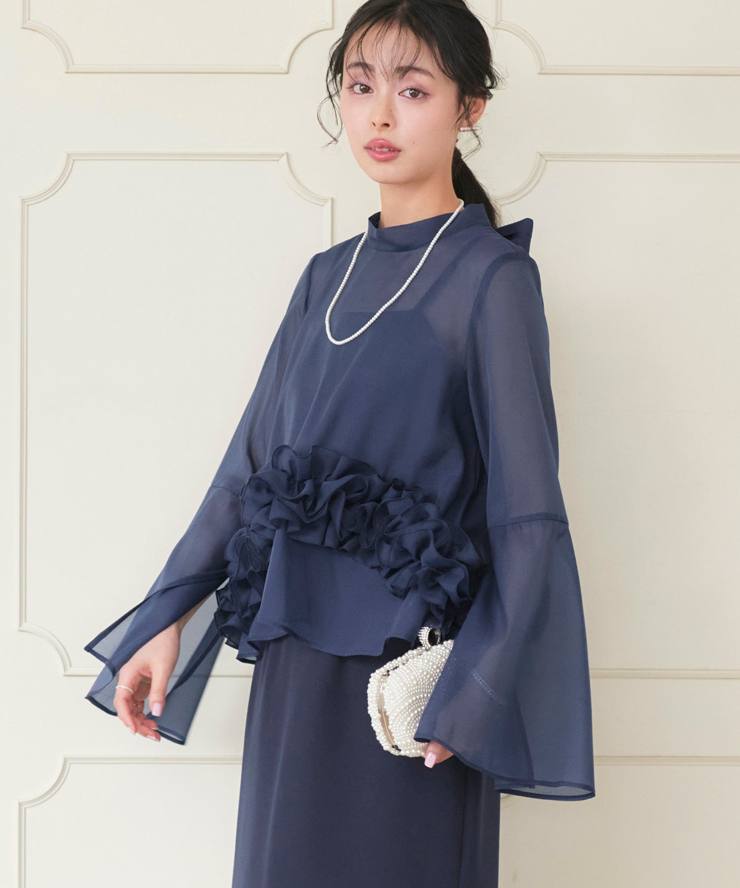 ルイルエブティック RUIRUE BOUTIQUE シアーオーガンジートップス＆ストレッチキャミドレス （ネイビー） ネイビー