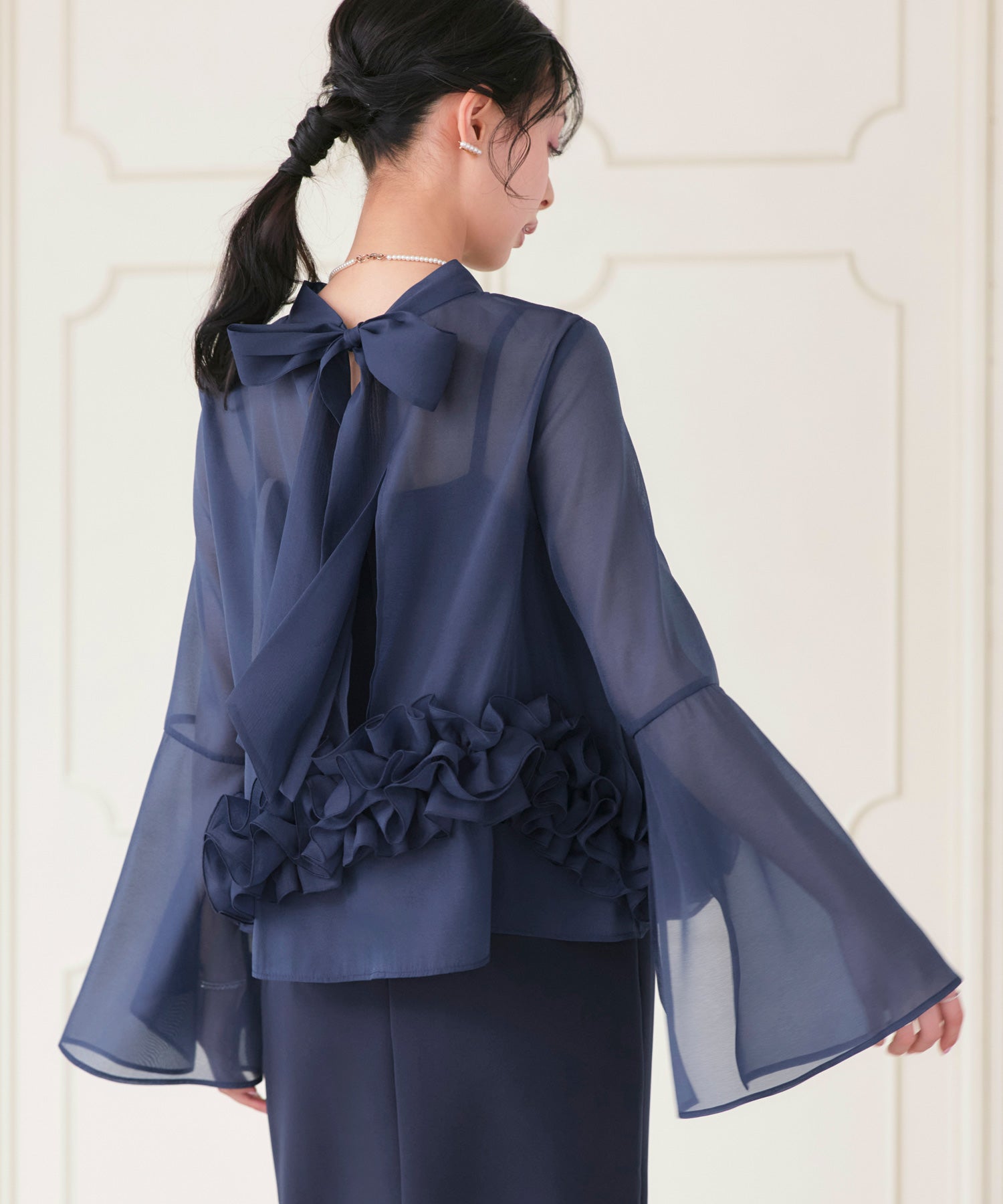 ルイルエブティック RUIRUE BOUTIQUE シアーオーガンジートップス＆ストレッチキャミドレス （ネイビー） ネイビー