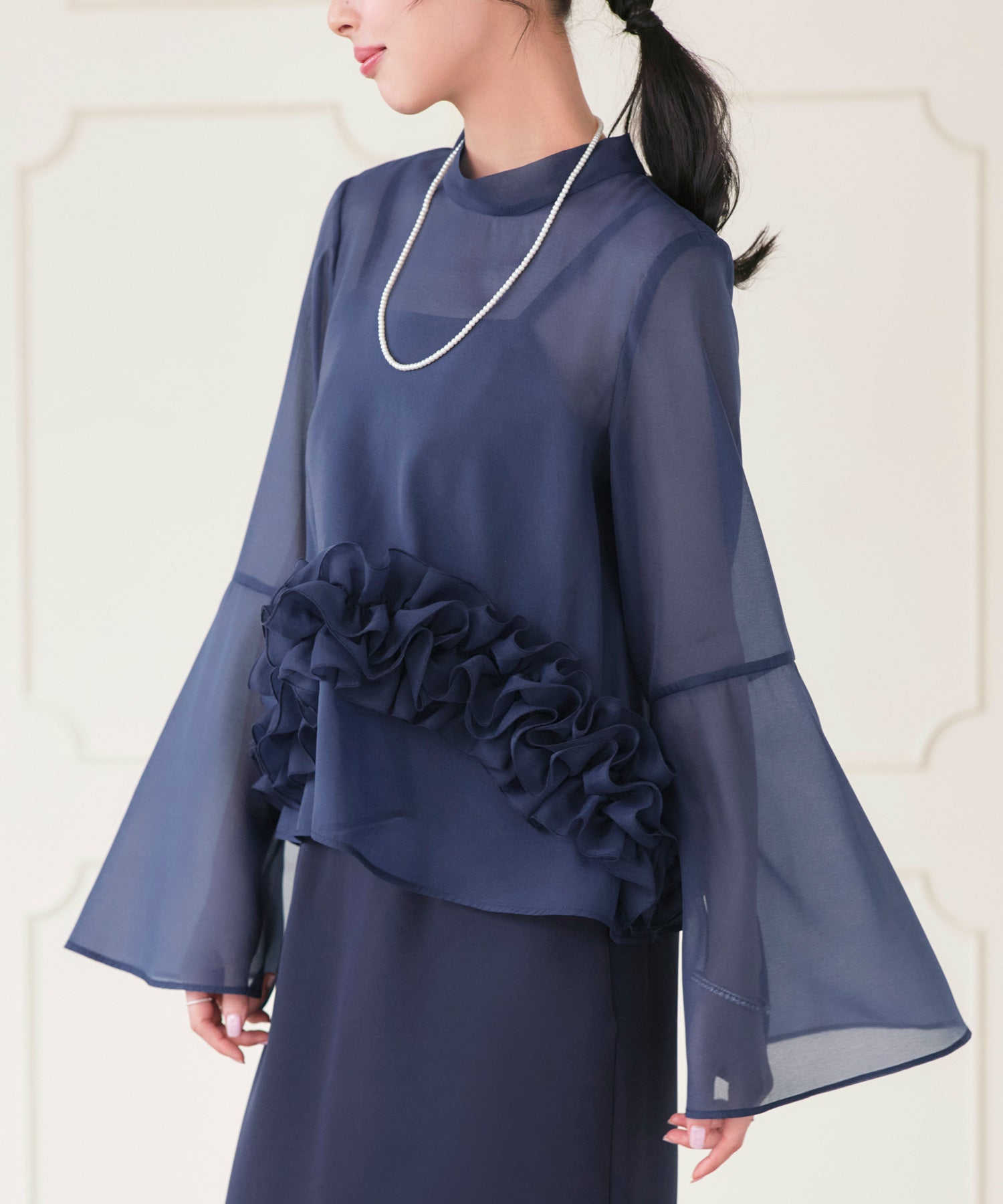 ルイルエブティック RUIRUE BOUTIQUE シアーオーガンジートップス＆ストレッチキャミドレス （ネイビー） ネイビー