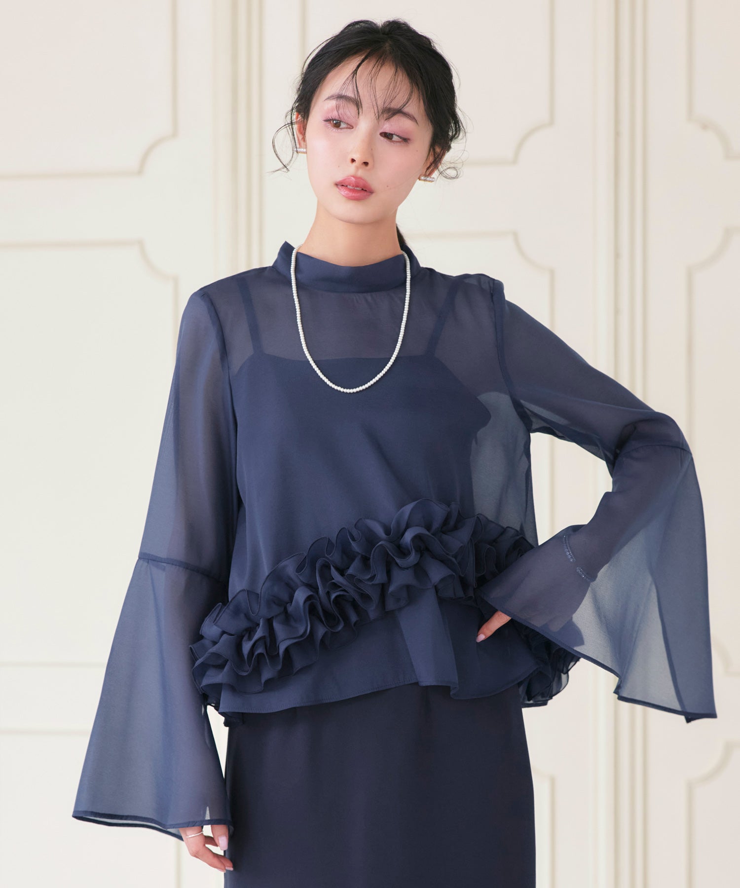 ルイルエブティック RUIRUE BOUTIQUE シアーオーガンジートップス＆ストレッチキャミドレス （ネイビー） ネイビー
