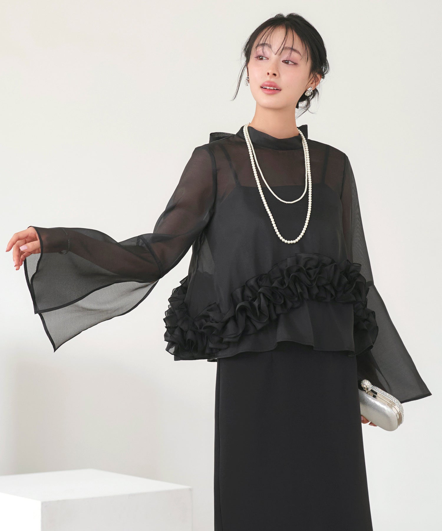 ルイルエブティック RUIRUE BOUTIQUE シアーオーガンジートップス＆ストレッチキャミドレス （ブラック） ブラック
