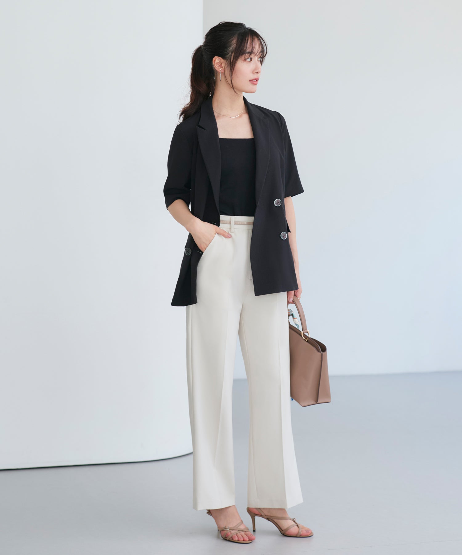 ルイルエブティック RUIRUE BOUTIQUE 選べる袖丈リネンライクテーラードジャケット （半袖/ブラック） 半袖/ブラック