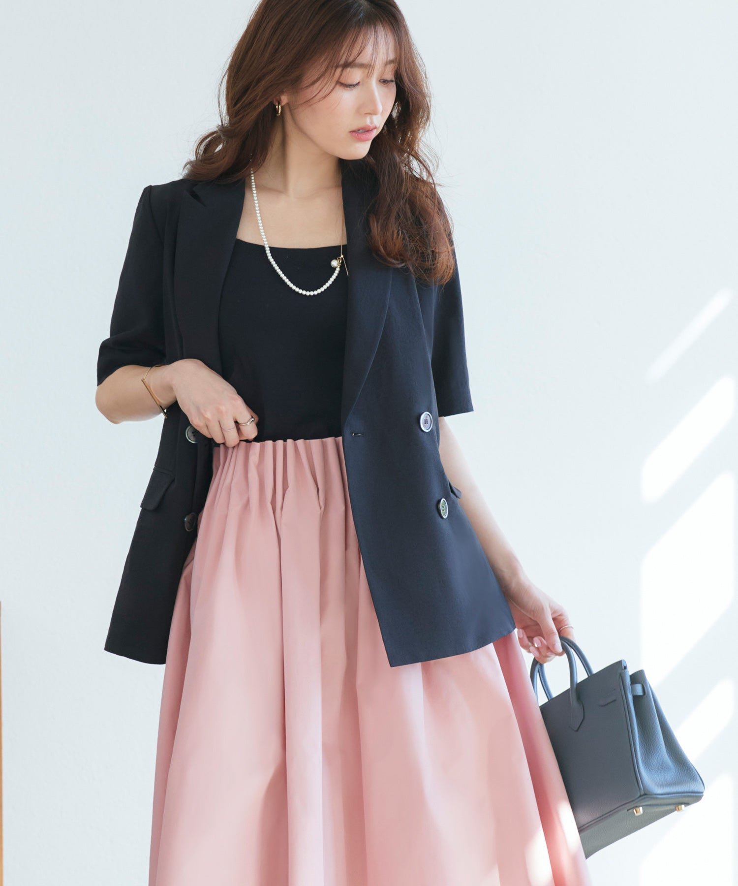 ルイルエブティック RUIRUE BOUTIQUE 選べる袖丈リネンライクテーラードジャケット （半袖/ブラック） 半袖/ブラック