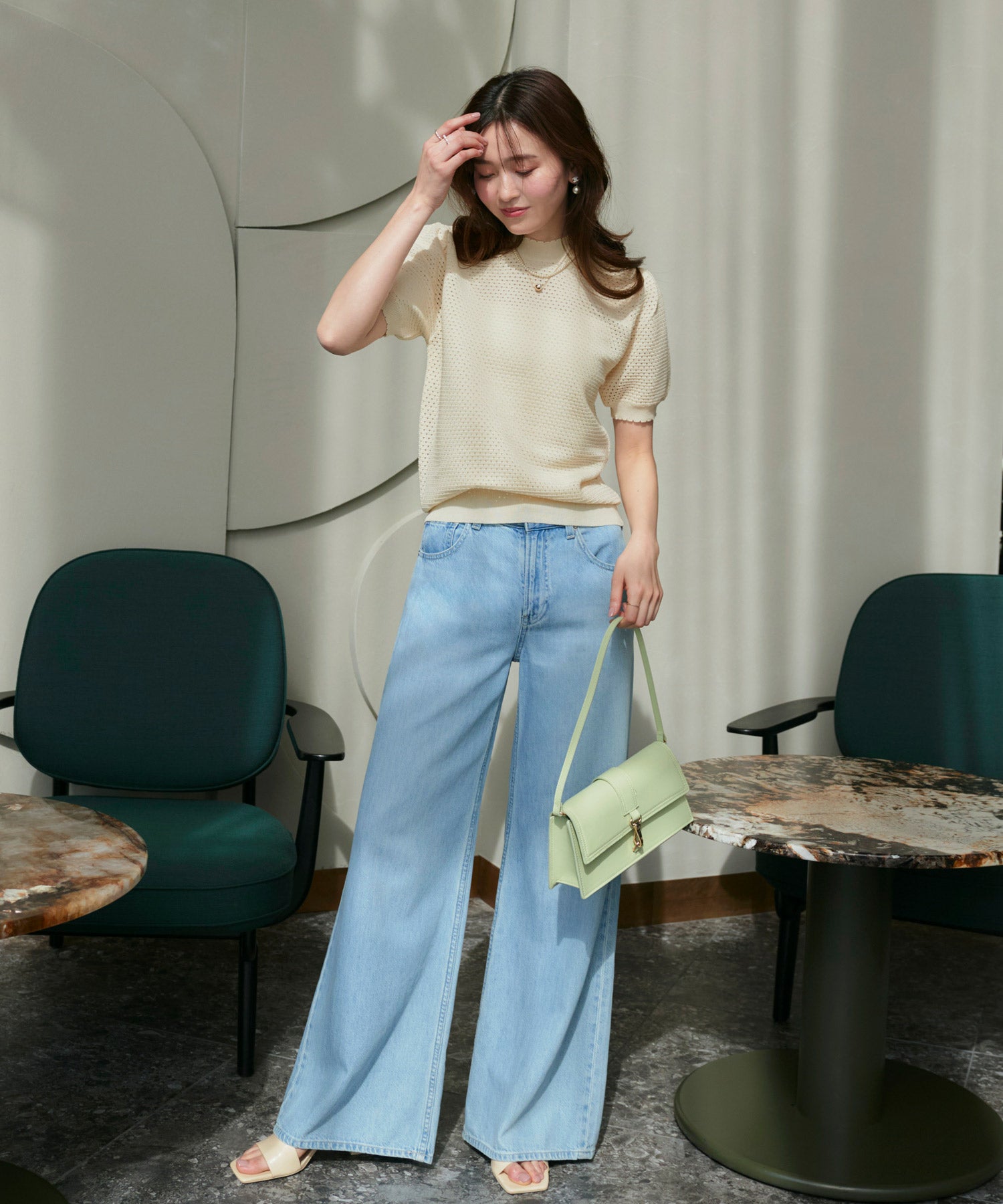 ルイルエブティック RUIRUE BOUTIQUE 洗える/ストレッチ ｜ クロシェ風 パフ ニット ｜ トップス・ニットトップス・サマーニット・シアートップス・かぎ針編み風ニット・メッシュトップス・プルオーバー・Tシャツ （ライトベージュ） ライトベージュ