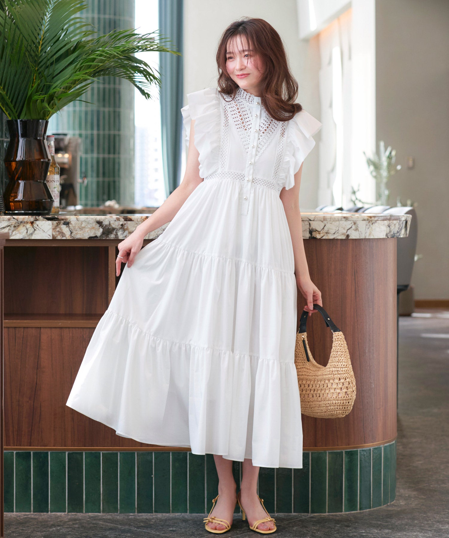 ルイルエブティック RUIRUE BOUTIQUE 洗える ｜ ティアード ボリューム シャツワンピース ｜ ワンピース・夏ワンピース・ロングワンピース・リゾートワンピース・レースワンピース・ティアードスカート・フレアスカート （オフホワイト） オフホワイト