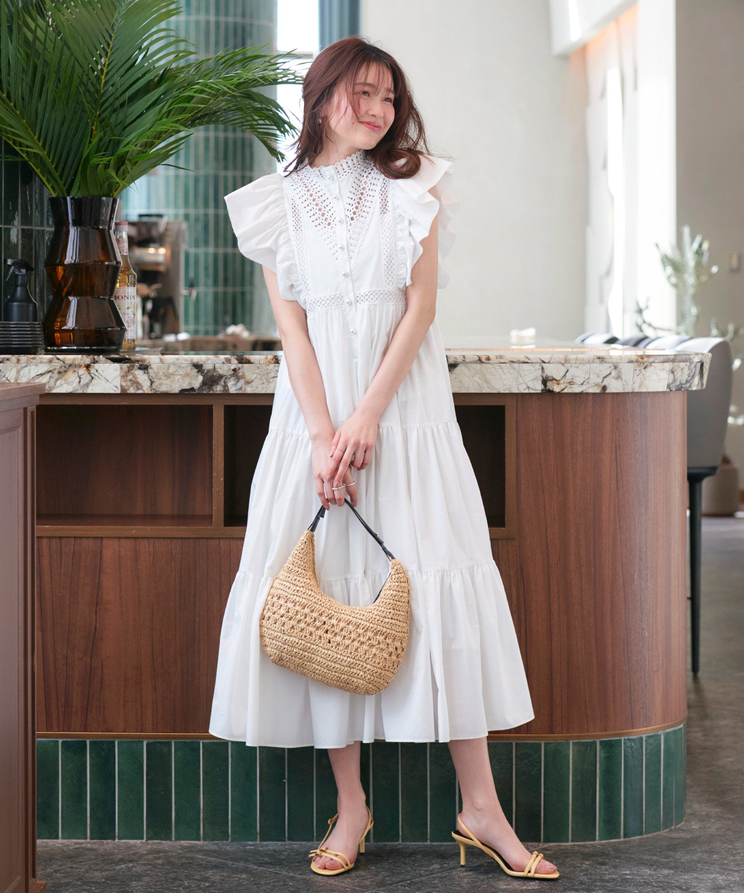 ルイルエブティック RUIRUE BOUTIQUE 洗える ｜ ティアード ボリューム シャツワンピース ｜ ワンピース・夏ワンピース・ロングワンピース・リゾートワンピース・レースワンピース・ティアードスカート・フレアスカート （オフホワイト） オフホワイト